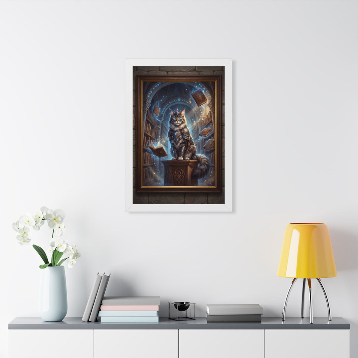 Mystic Library Cat Framed Poster