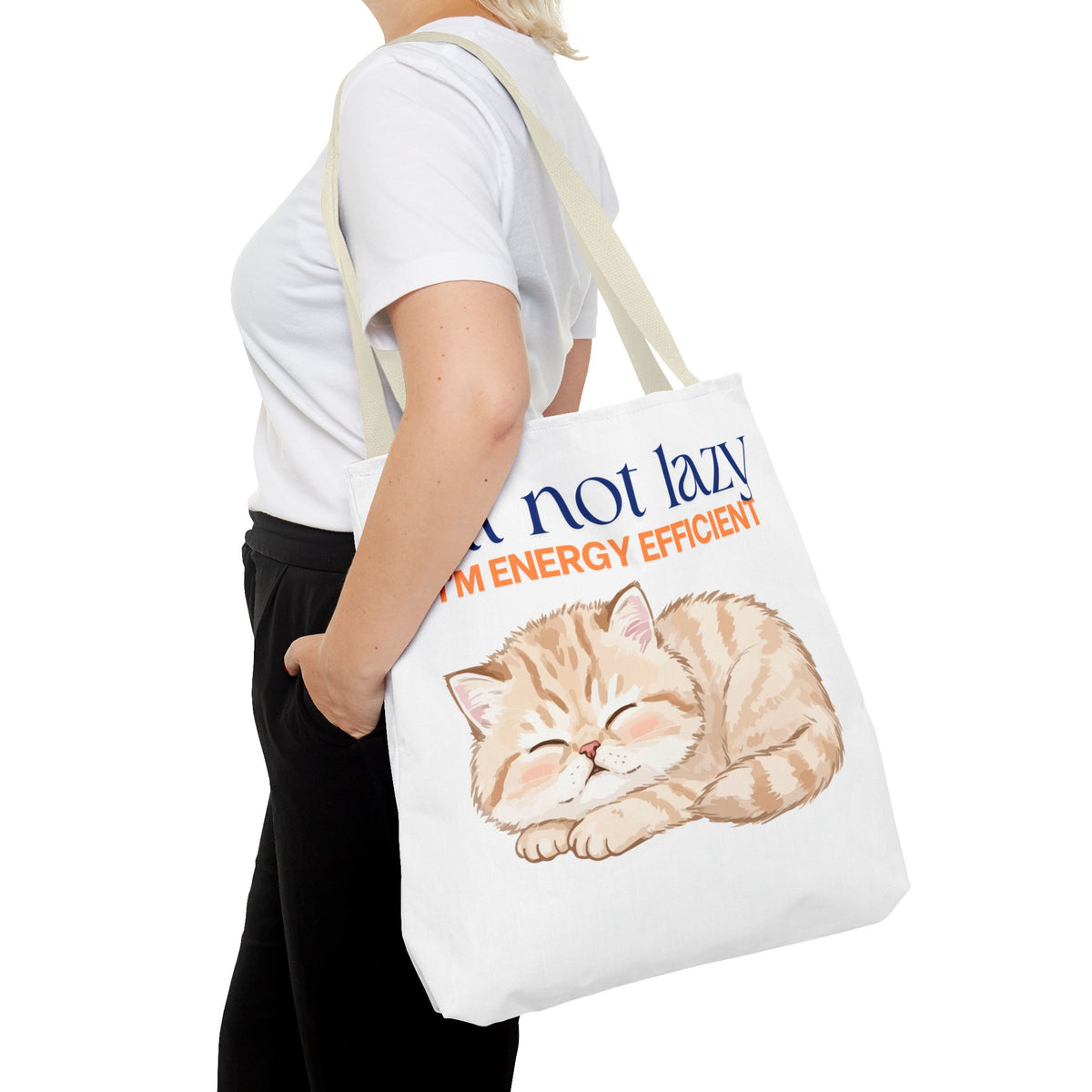 "I'm Not Lazy, I'm Energy Efficient" Sleeping Kitten tote bag