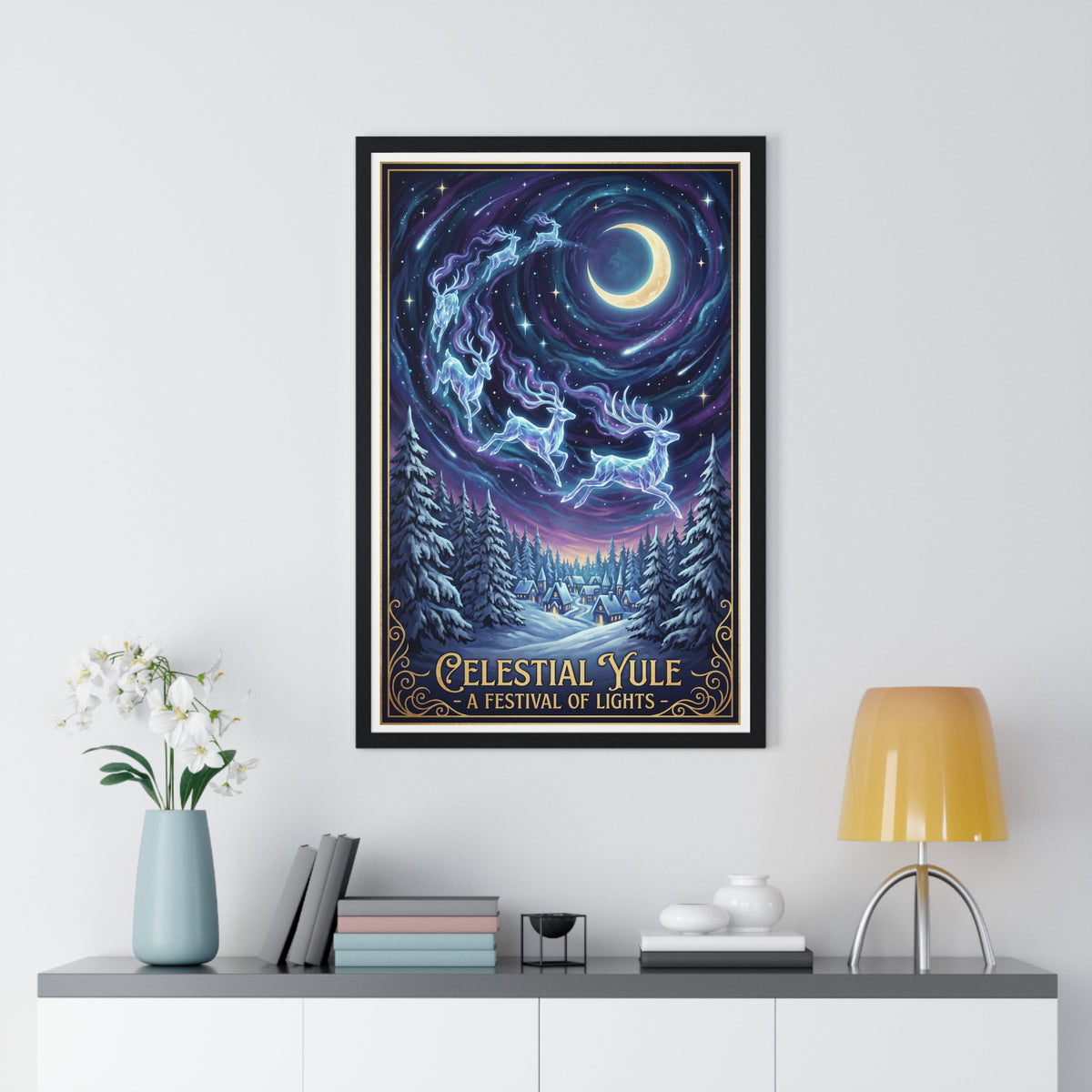 "Celestial Yule: A Festival of Lights" Holiday Framed Poster