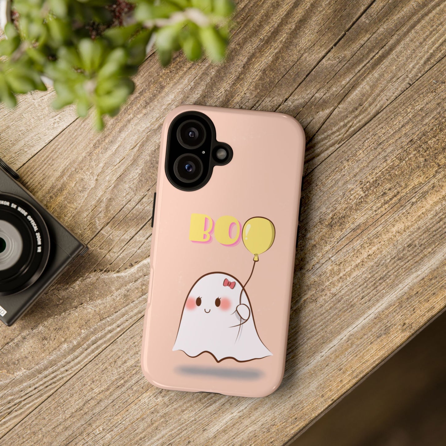 Cute Ghost 'Boo' Phone Case – Pink Balloon Protective Case