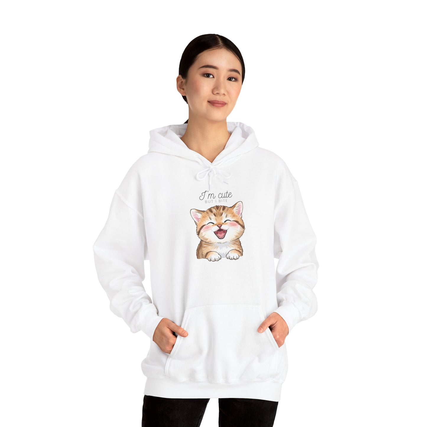 Cute Smiling Kitten Hoodie – “I’m Cute” Cat Graphic Sweatshirt