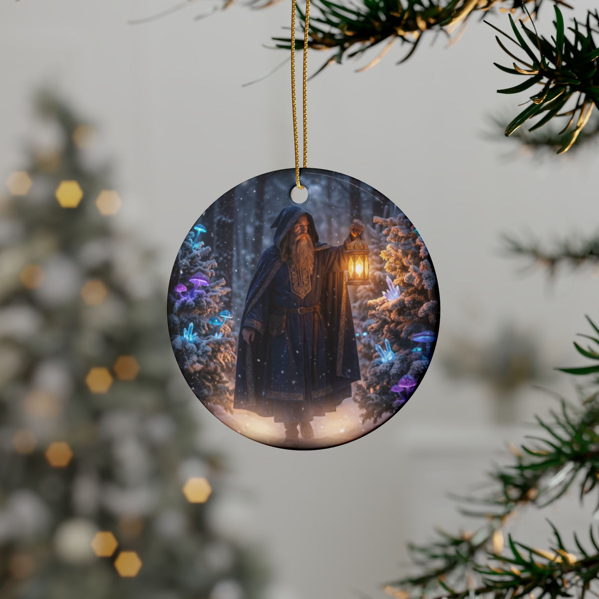 Wizard in Snowy Forest Fantasy Christmas Decor