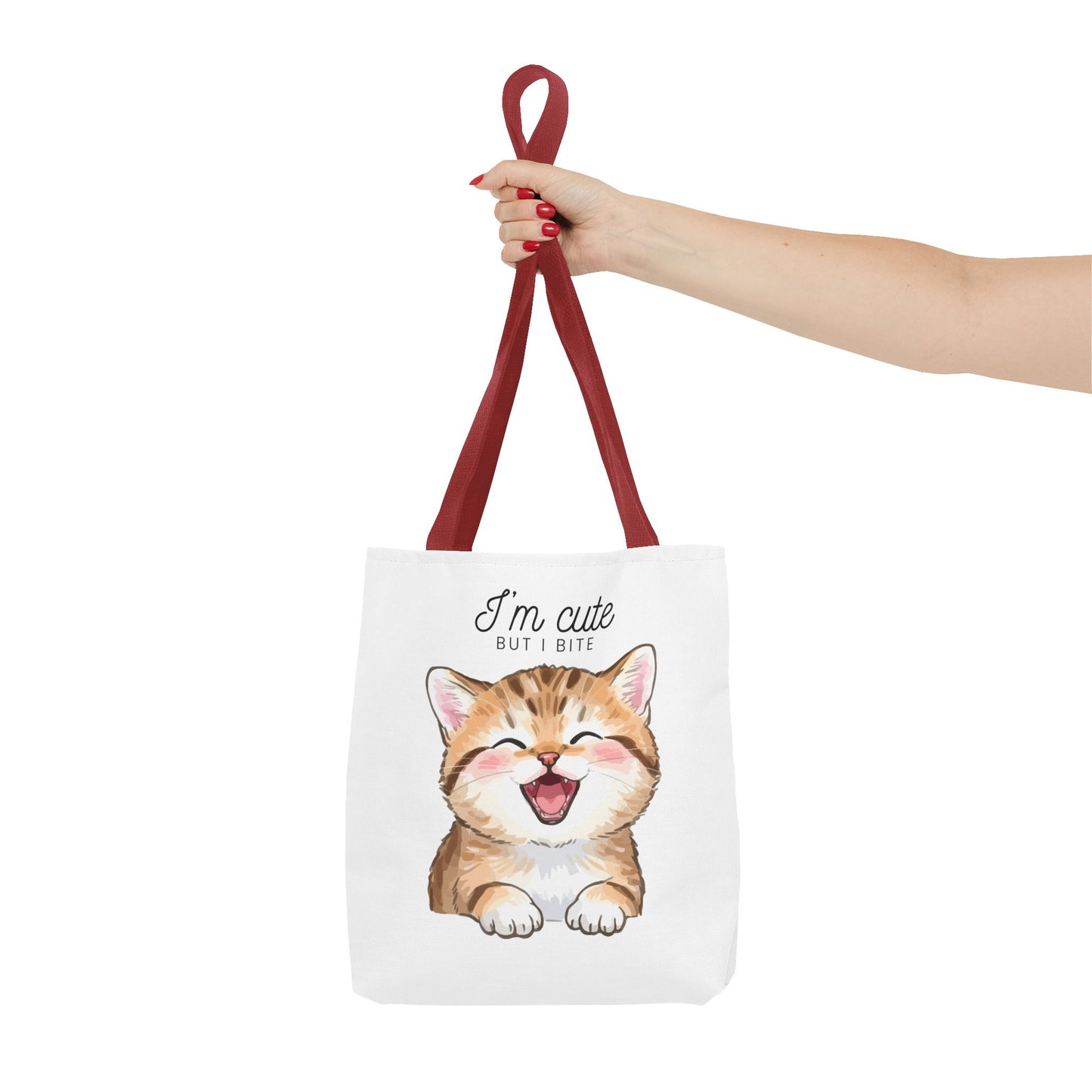 Cute Kitten Tote Bag — "I'm Cute But I Bite" Printed Canvas Bag