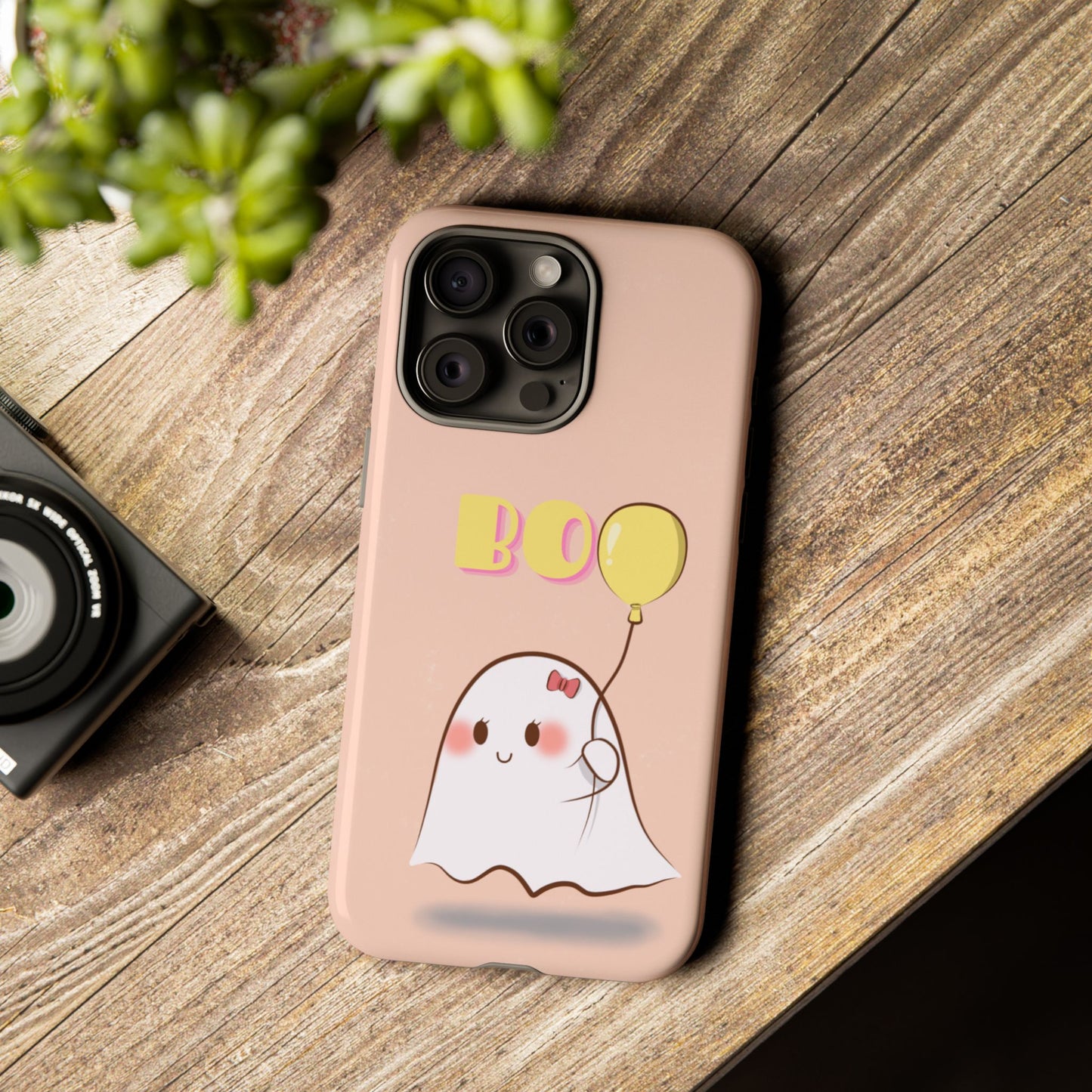 Cute Ghost 'Boo' Phone Case – Pink Balloon Protective Case