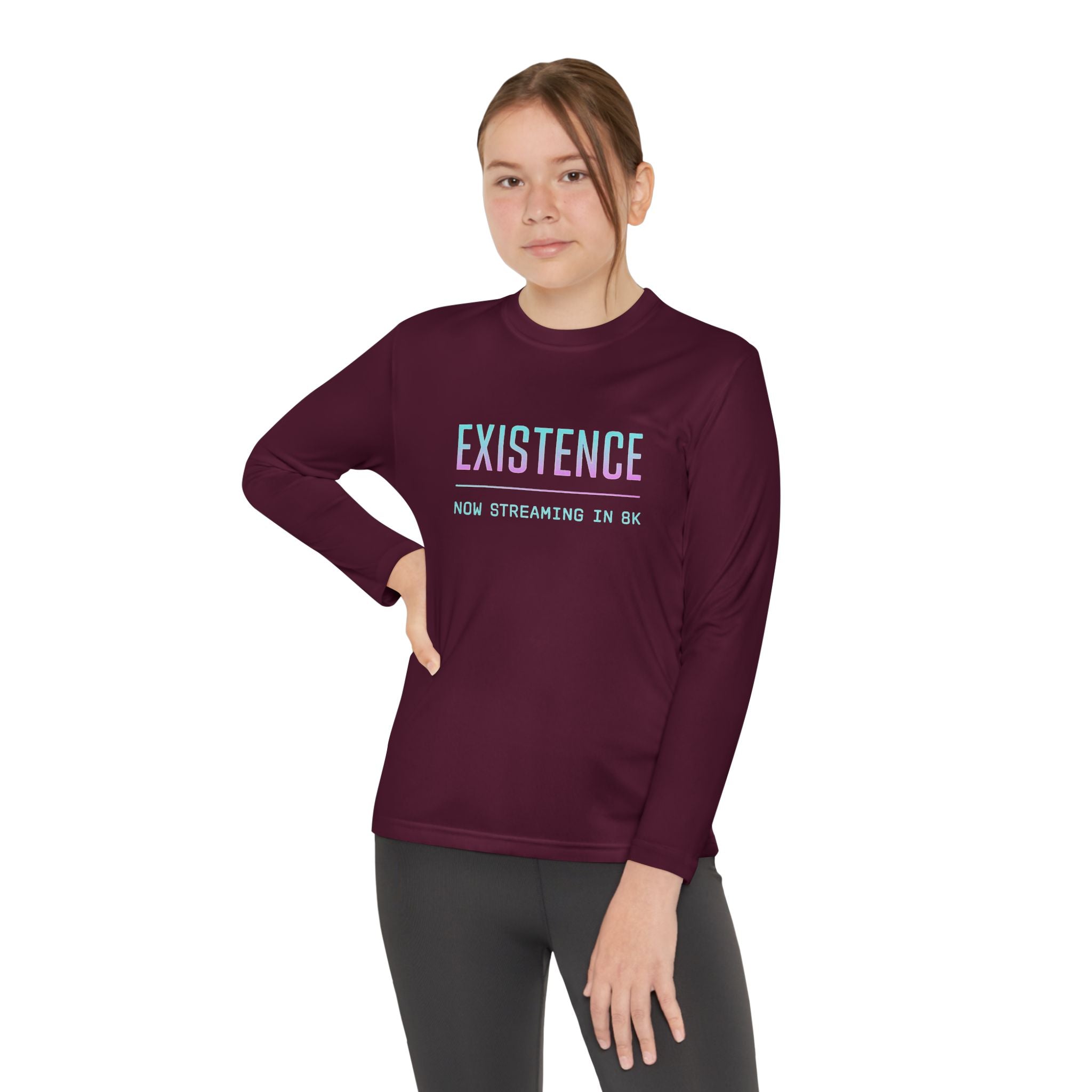 Youth Motivational Long Sleeve Tee - Vibrant Orange "Existence, How Striving Defines Me", Gift for Kids, Sportswear, Everyday Wear, [...]
