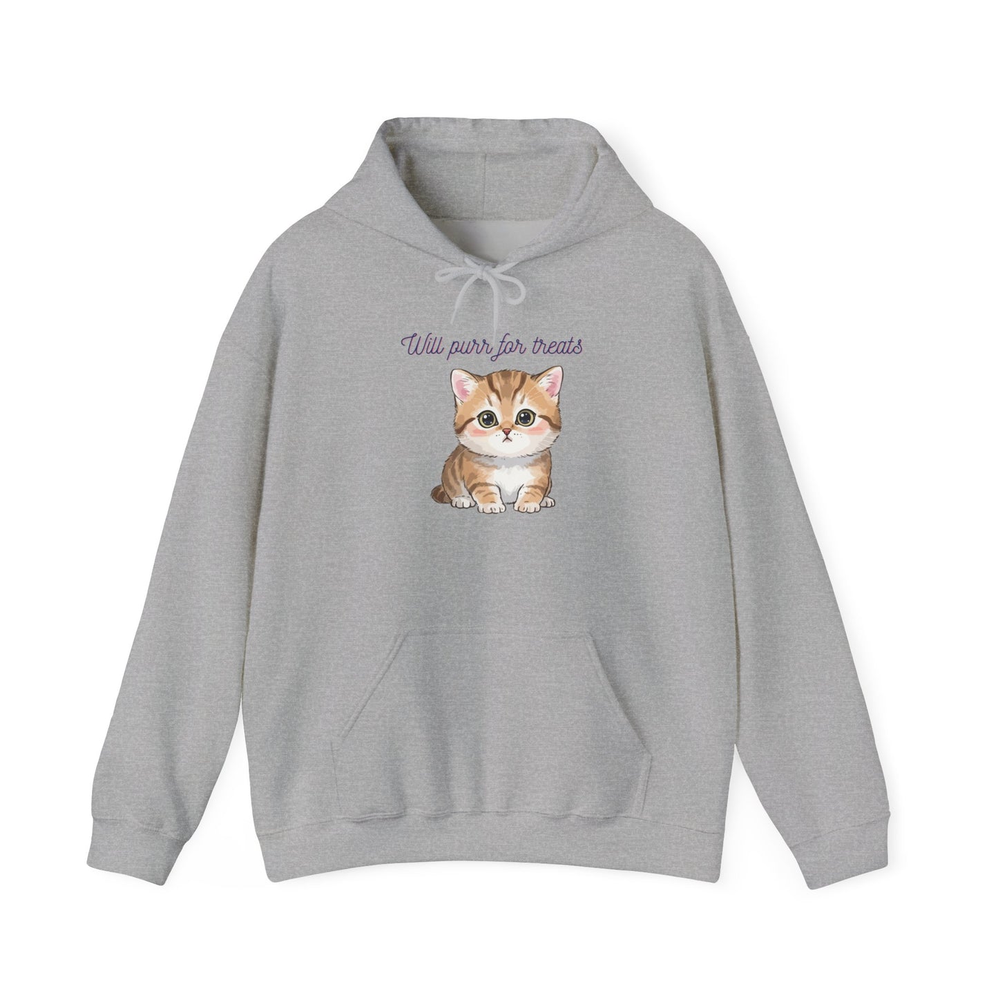 Cute Kitten Hoodie — "Will purr for treats" Cozy Cat Lover Sweatshirt