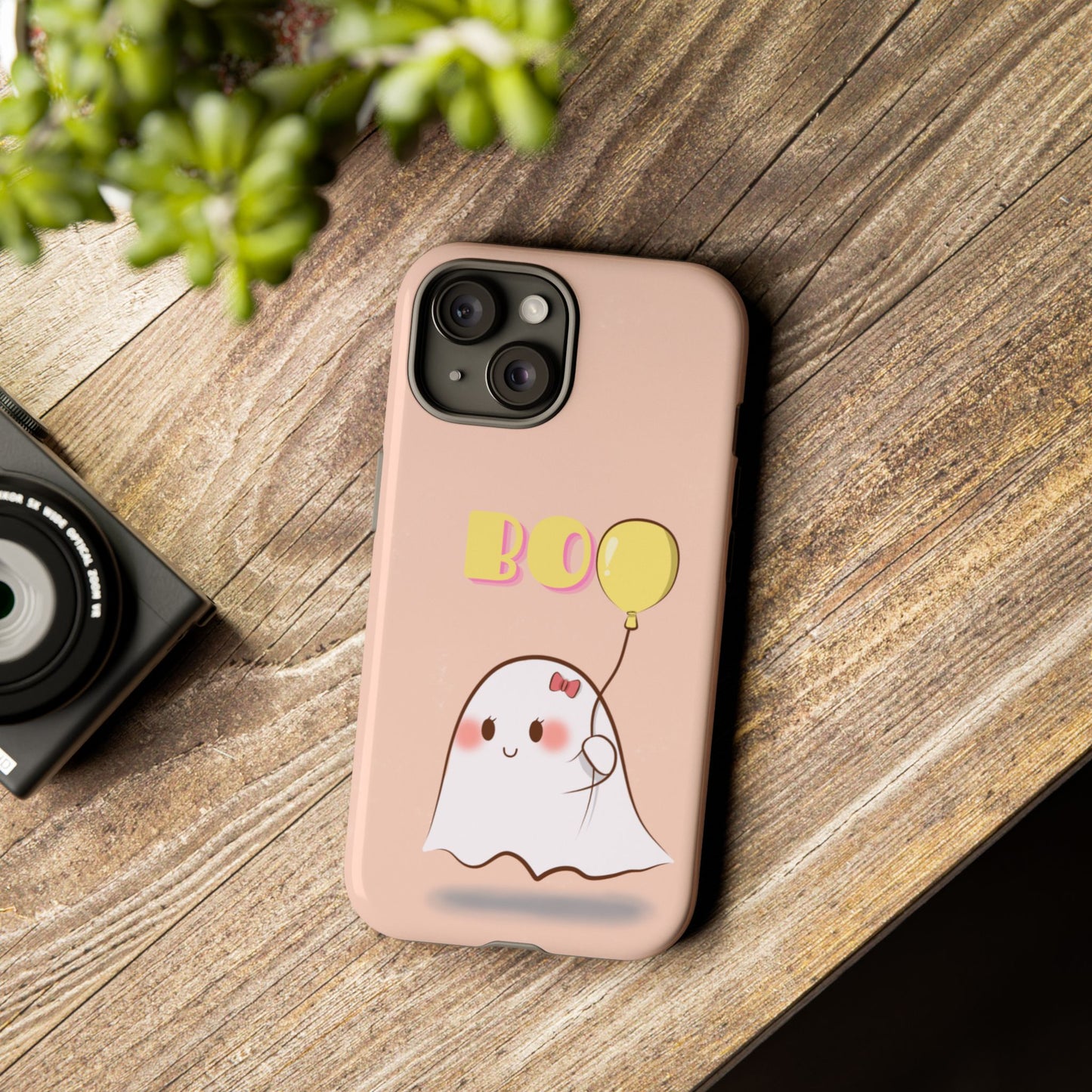 Cute Ghost 'Boo' Phone Case – Pink Balloon Protective Case