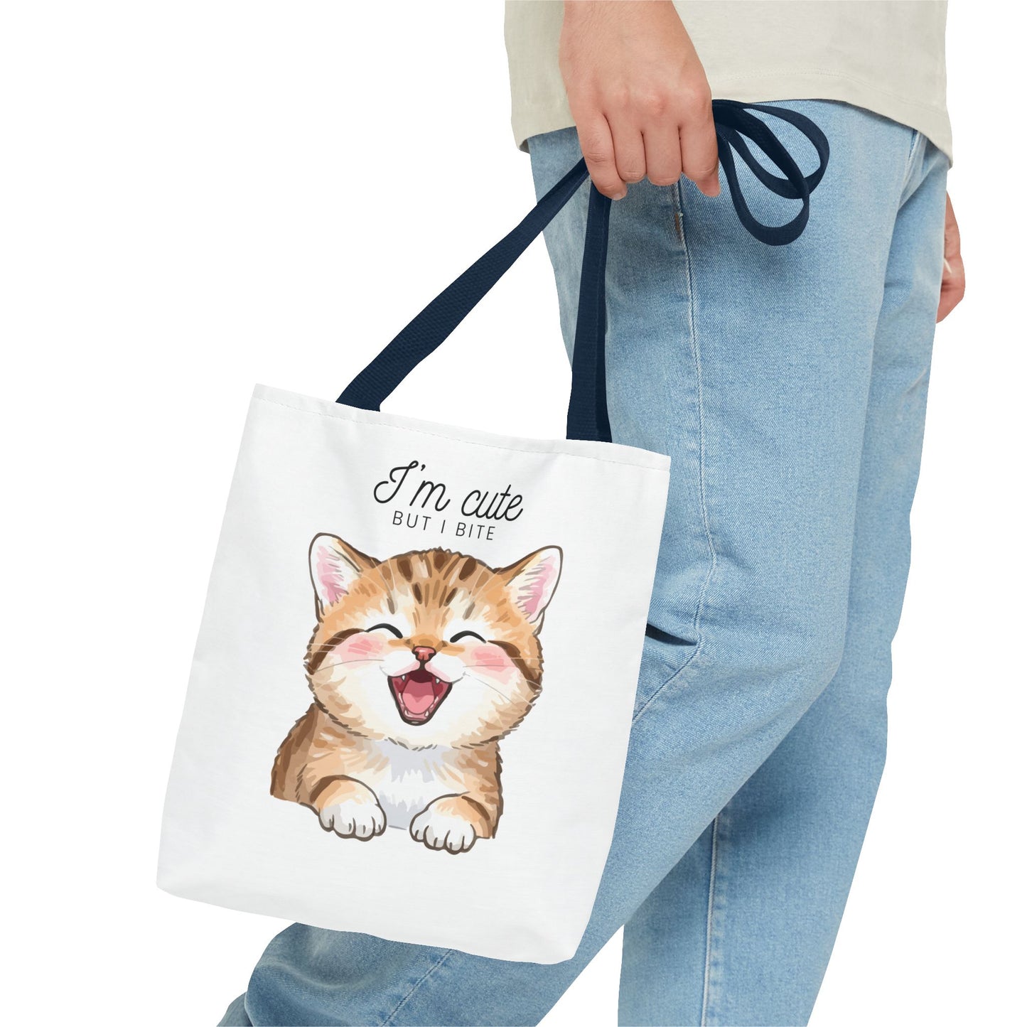 Cute Kitten Tote Bag — "I'm Cute But I Bite" Printed Canvas Bag