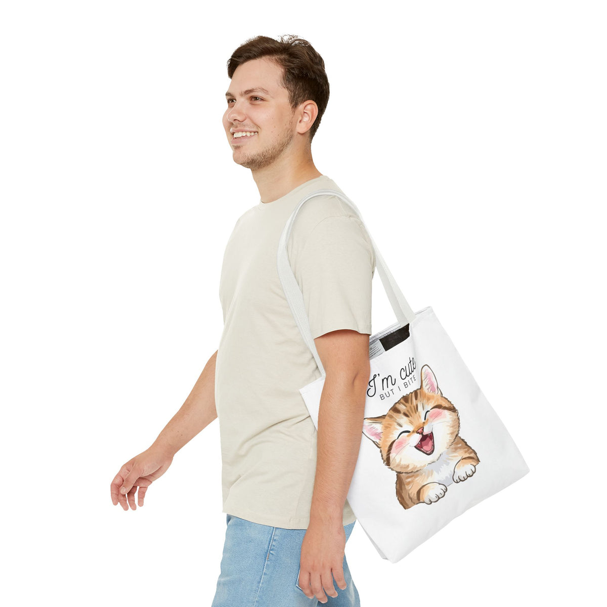 "I'm Cute But I Bite" kitty tote bag