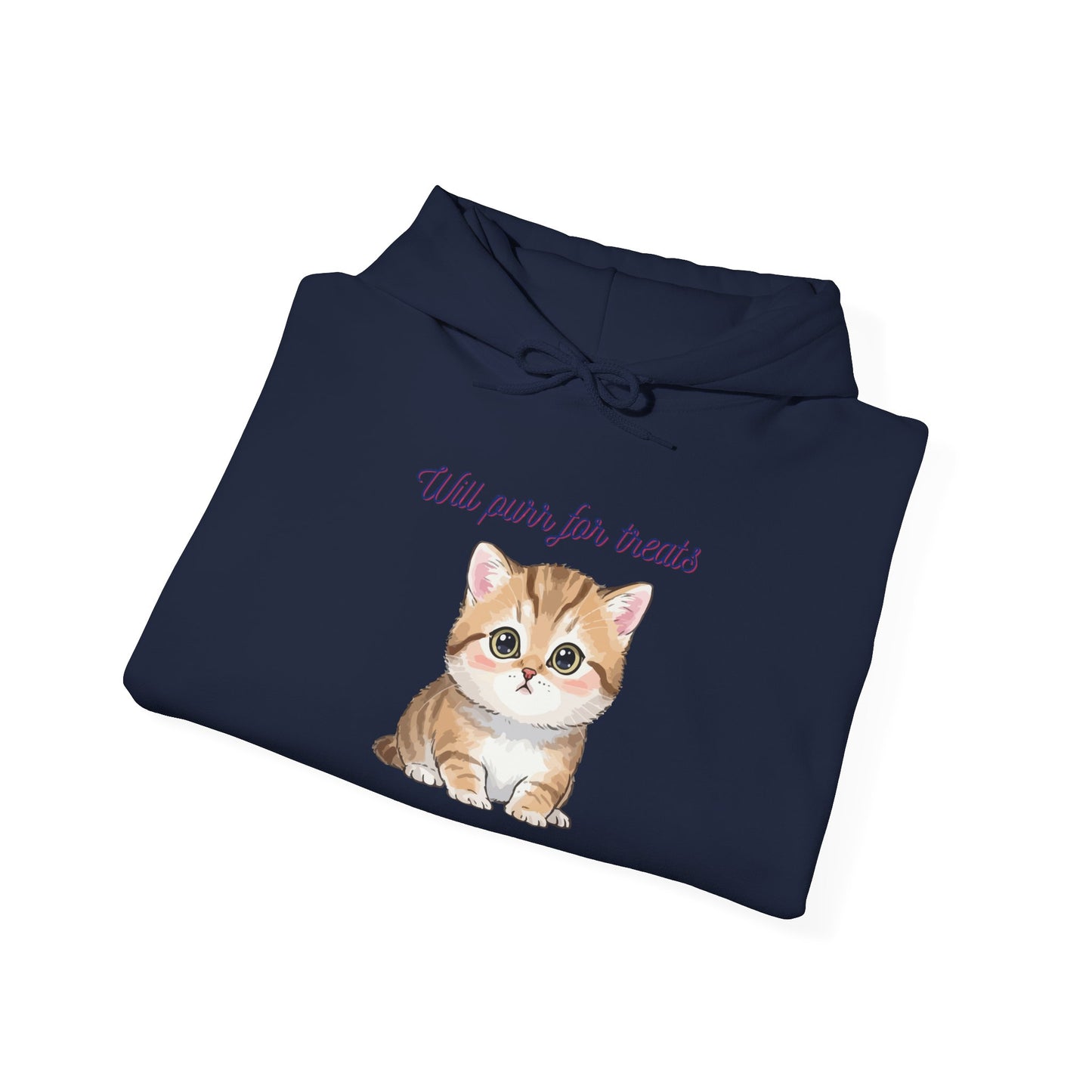 Cute Kitten Hoodie — "Will purr for treats" Cozy Cat Lover Sweatshirt