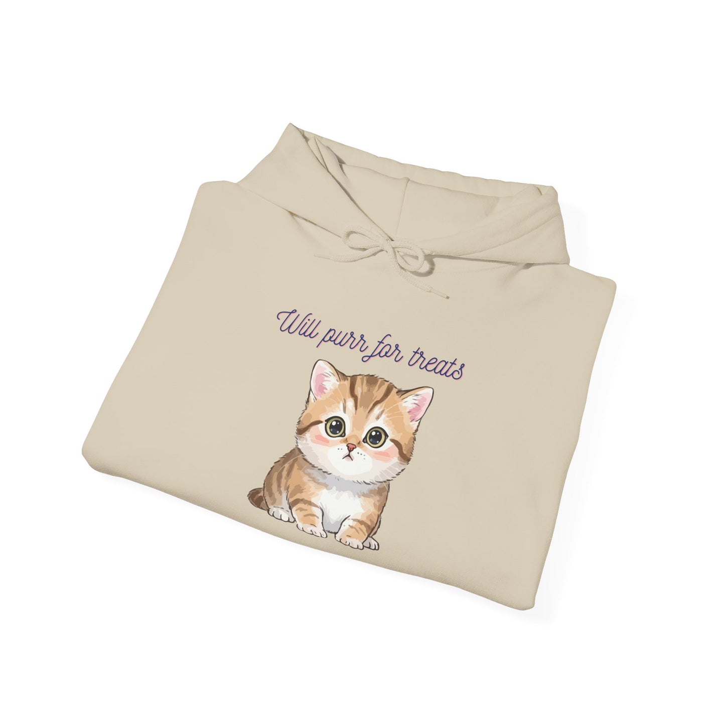 Cute Kitten Hoodie — "Will purr for treats" Cozy Cat Lover Sweatshirt