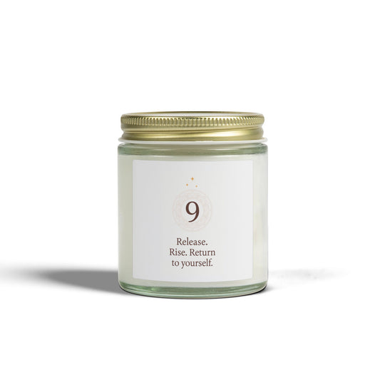Coconut Apricot Scented Candle (4oz & 9oz) — Soy Blend Jar with 'Release. Rise. Return to yourself.' Label