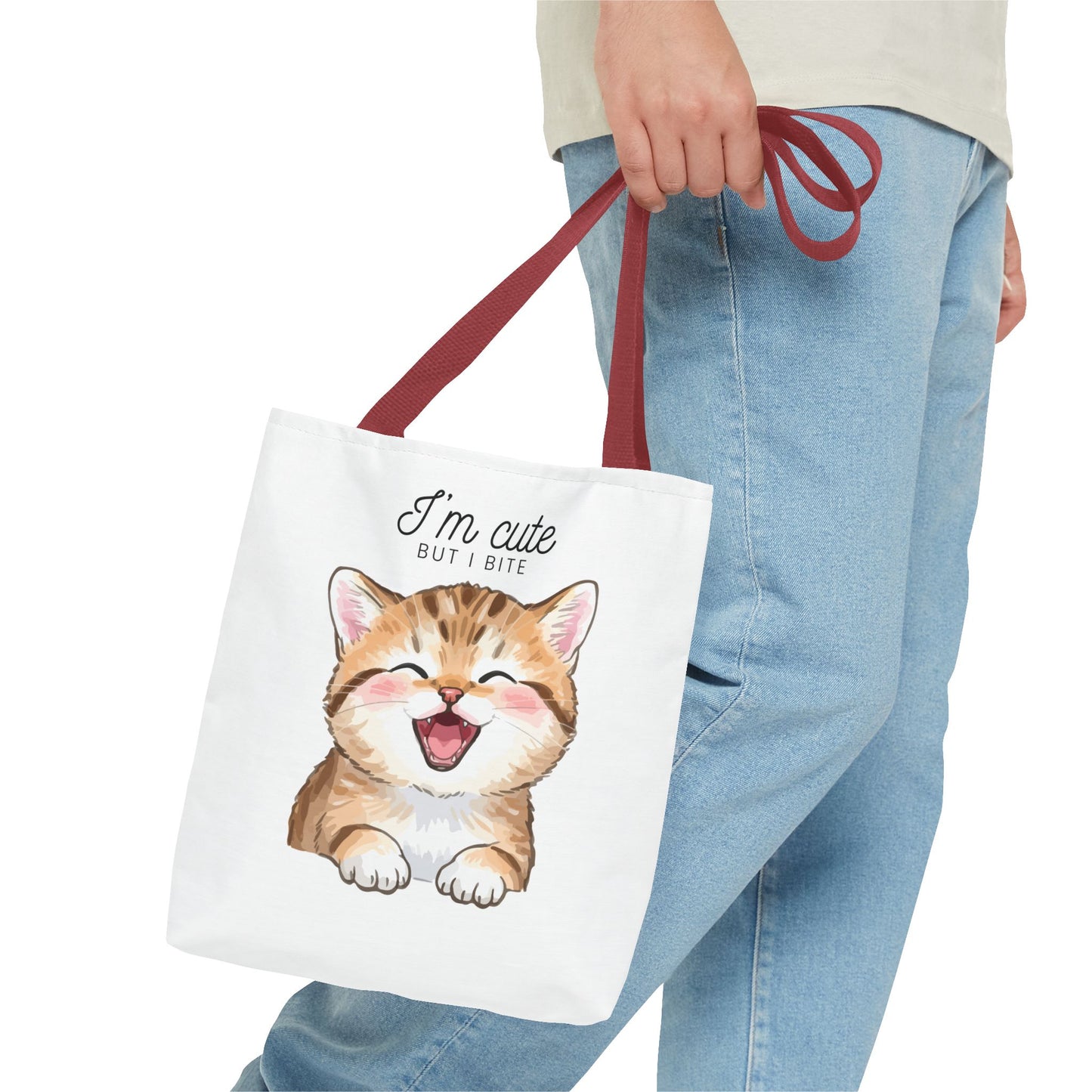 Cute Kitten Tote Bag — "I'm Cute But I Bite" Printed Canvas Bag