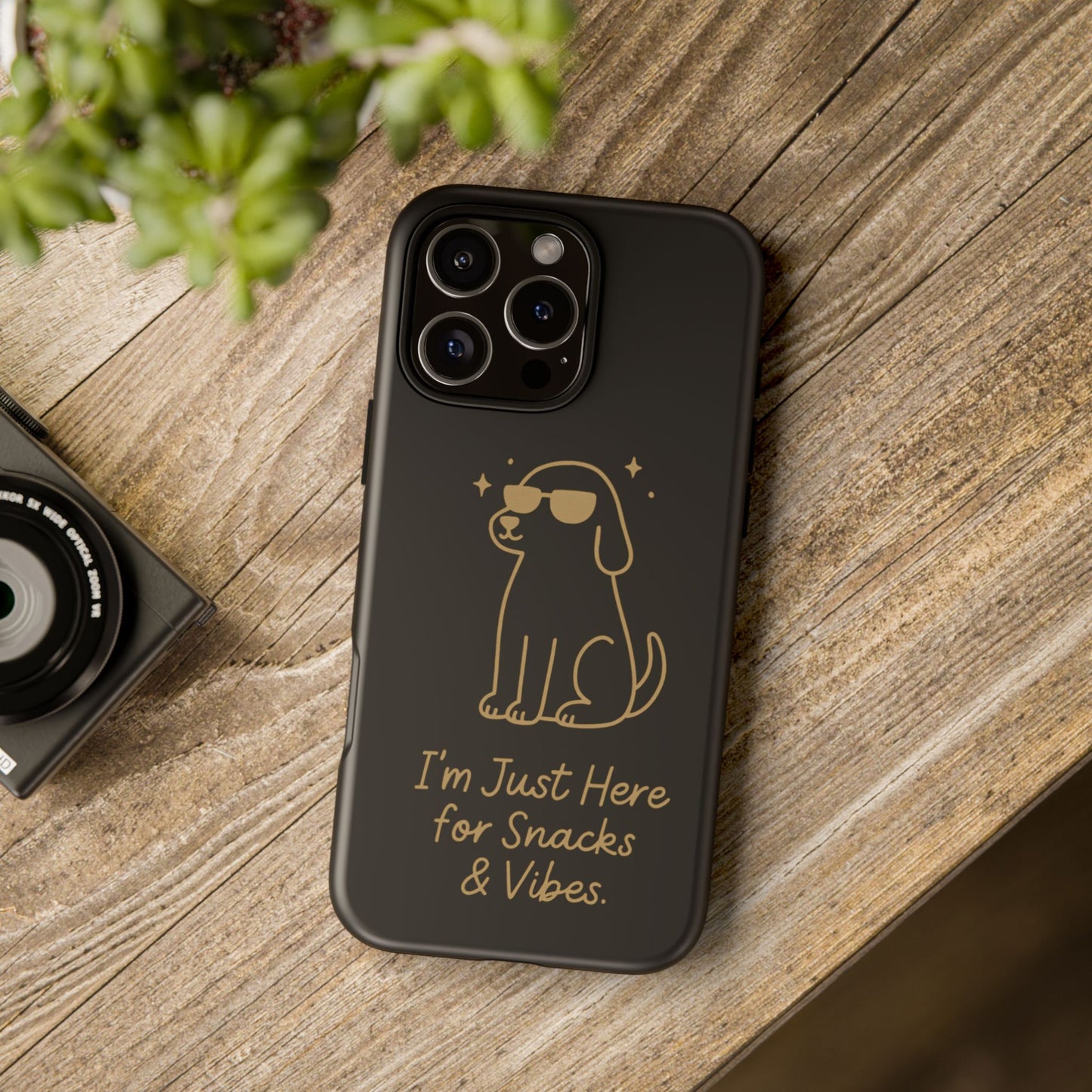Phone Case — "I’m Just Here for Snacks & Vibes" Cute Dog Design
