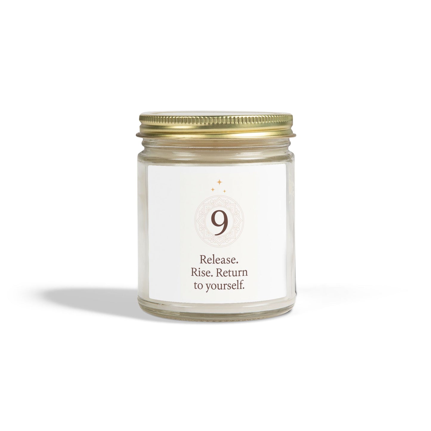 Coconut Apricot Scented Candle (4oz & 9oz) — Soy Blend Jar with 'Release. Rise. Return to yourself.' Label