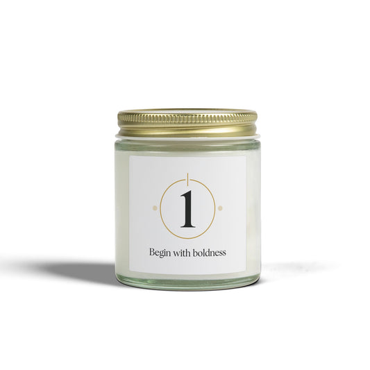 Coconut Apricot Scented Candle (4oz/9oz) — “Begin with Boldness” Aromatherapy Jar