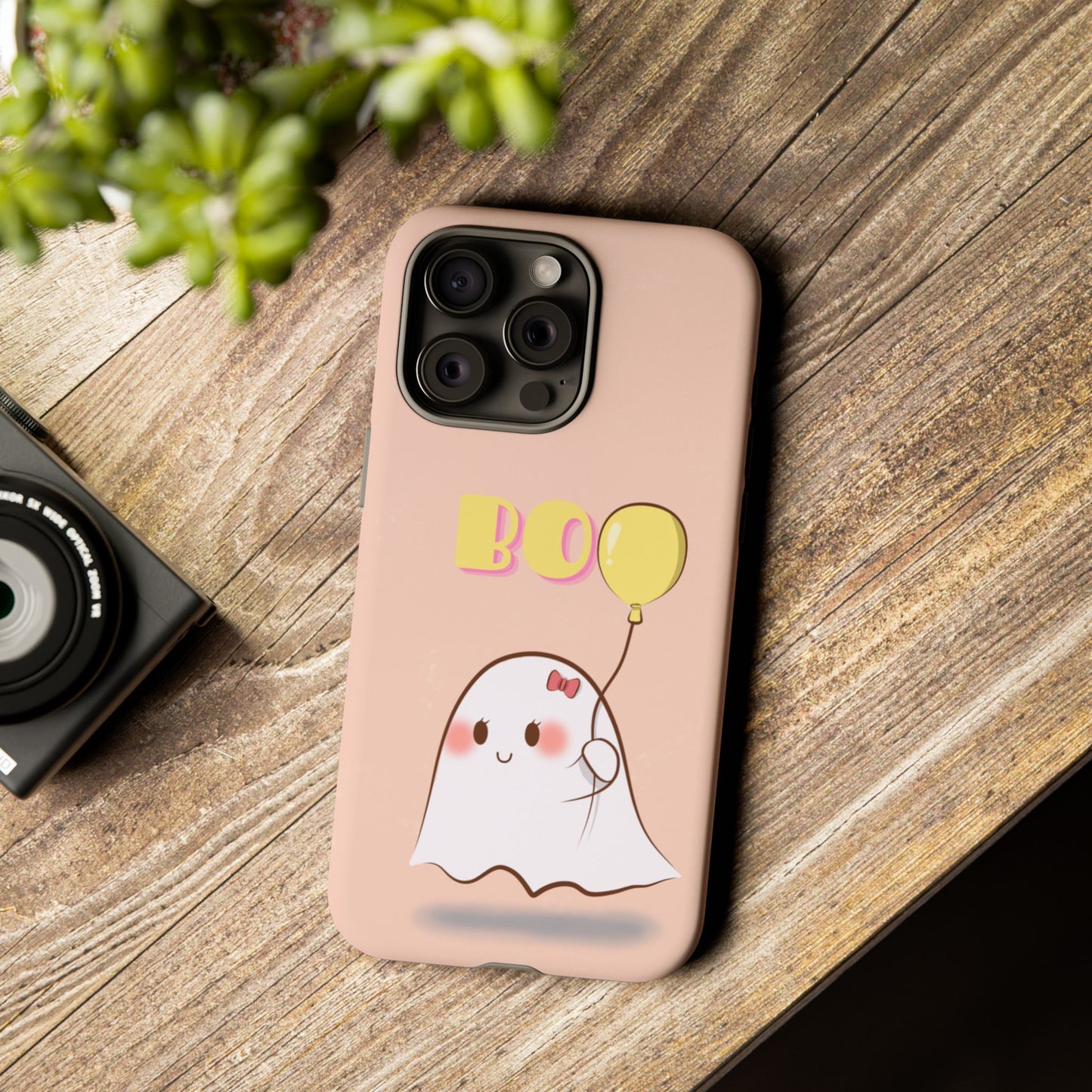 Cute Ghost 'Boo' Phone Case – Pink Balloon Protective Case