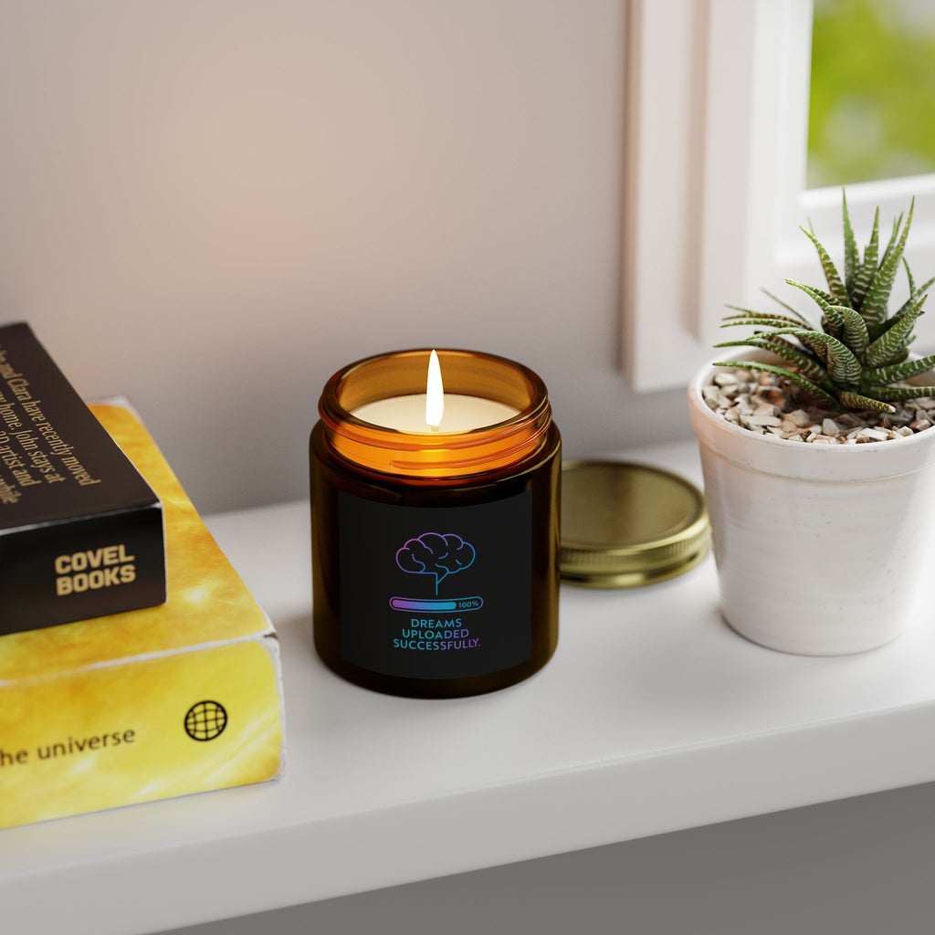 Dreams Uploaded Candle - Scented Coconut Apricot Wax (4oz, 9oz) - Motivational Gift for Relaxation, Home Decor, Self-Care, Inspiration