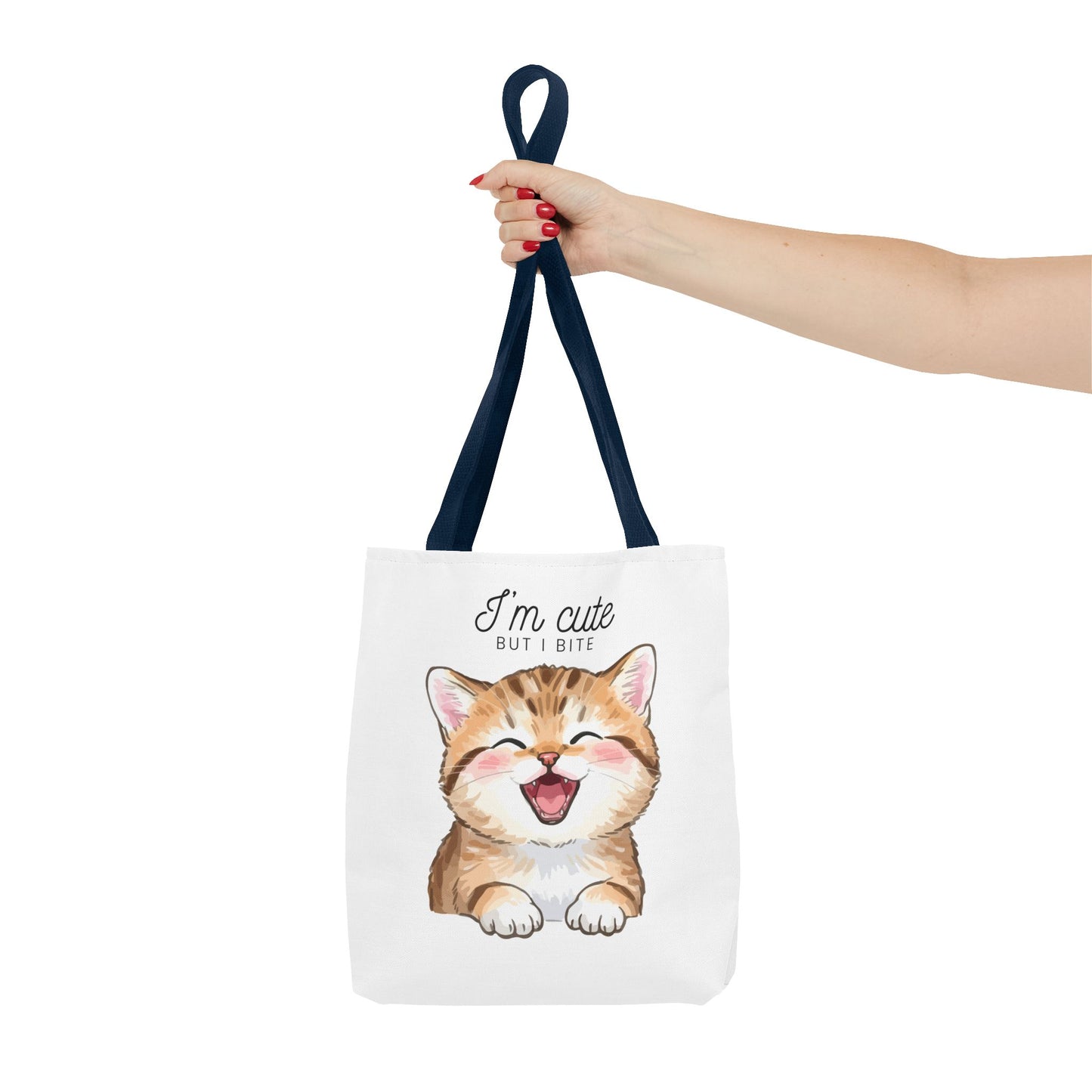 Cute Kitten Tote Bag — "I'm Cute But I Bite" Printed Canvas Bag
