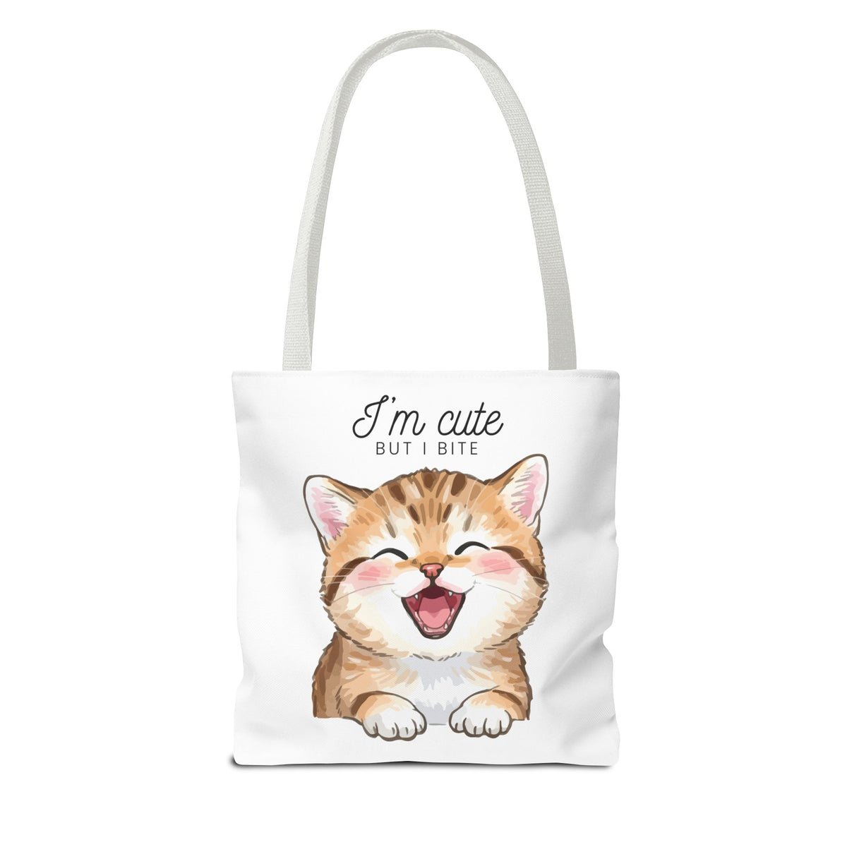 "I'm Cute But I Bite" kitty tote bag