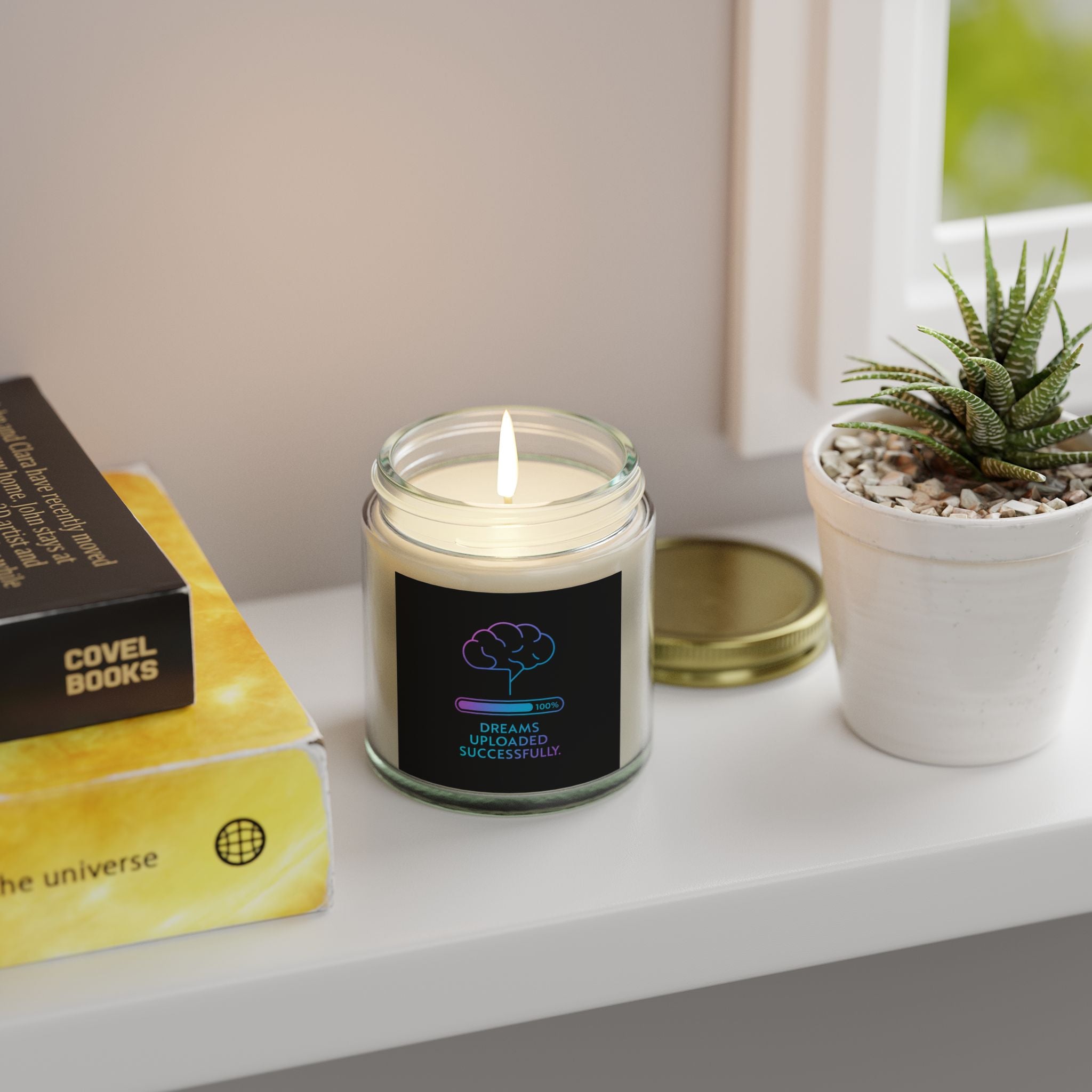 Dreams Uploaded Candle - Scented Coconut Apricot Wax (4oz, 9oz) - Motivational Gift for Relaxation, Home Decor, Self-Care, Inspiration