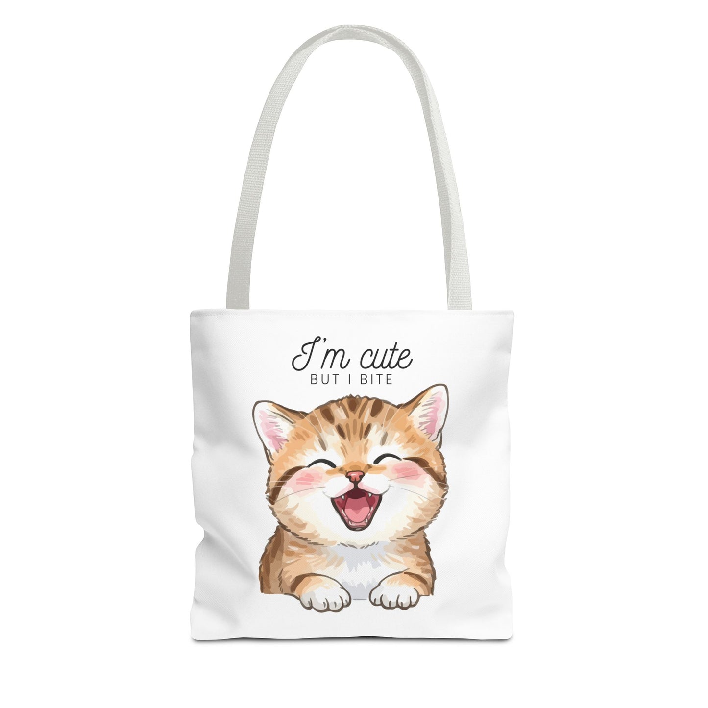 Cute Kitten Tote Bag — "I'm Cute But I Bite" Printed Canvas Bag