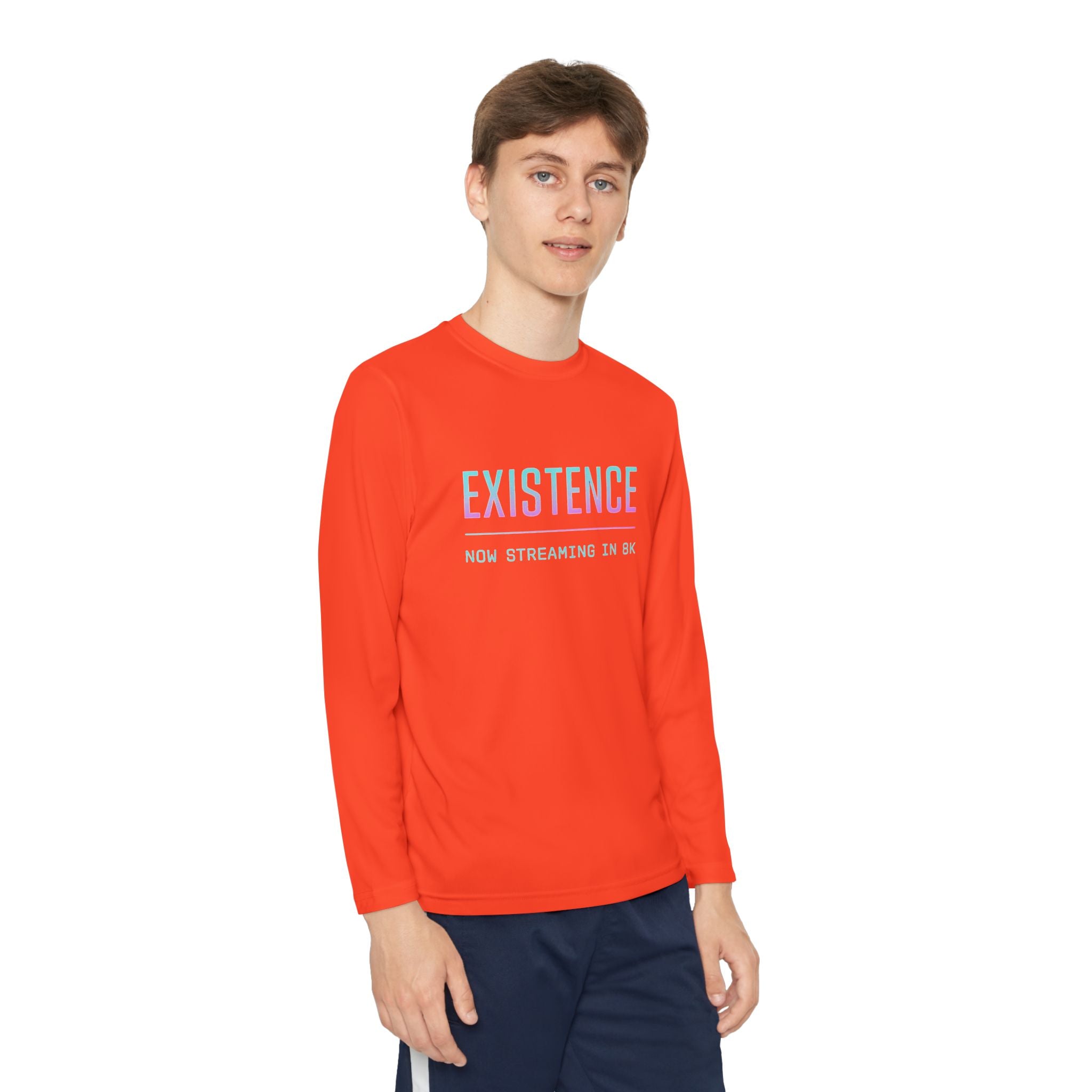 Youth Motivational Long Sleeve Tee - Vibrant Orange "Existence, How Striving Defines Me", Gift for Kids, Sportswear, Everyday Wear, [...]