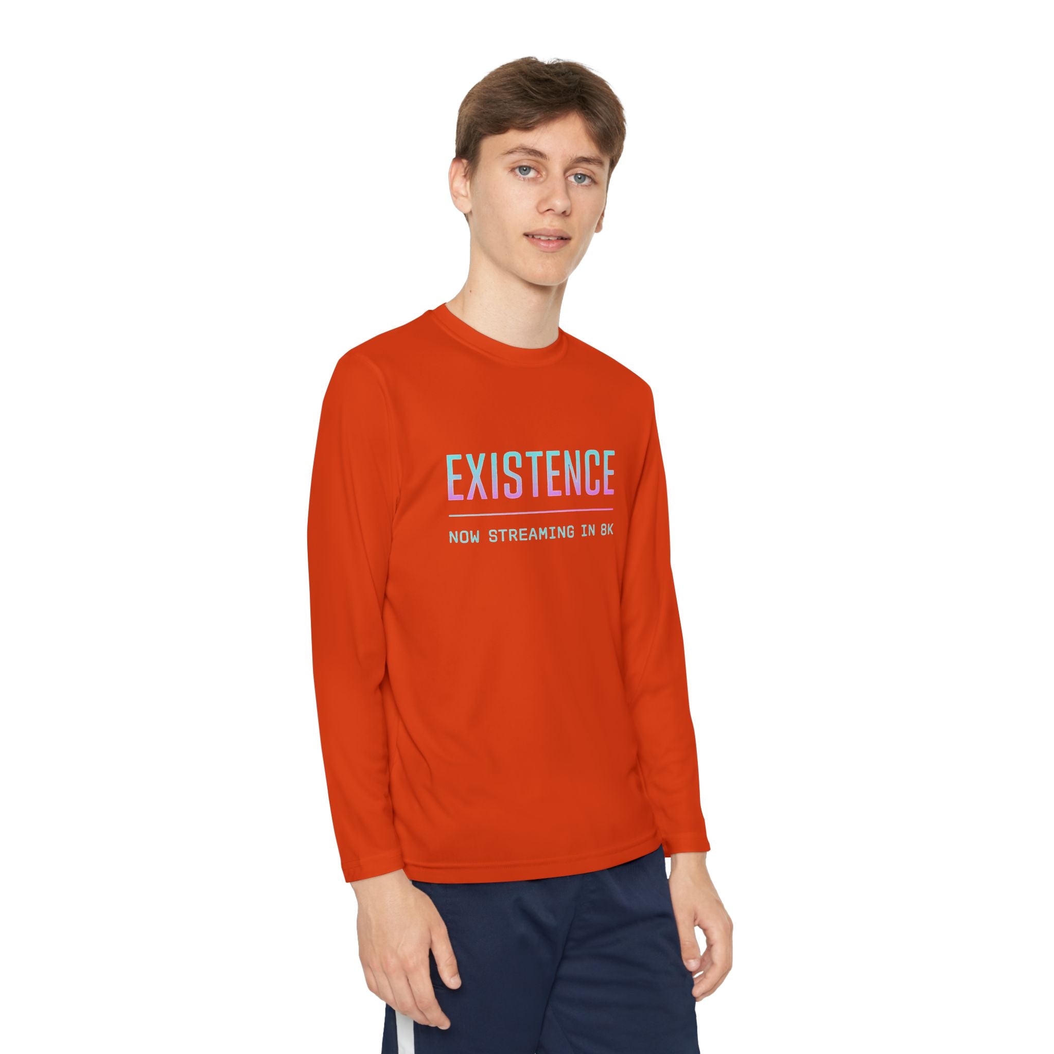 Youth Motivational Long Sleeve Tee - Vibrant Orange "Existence, How Striving Defines Me", Gift for Kids, Sportswear, Everyday Wear, [...]
