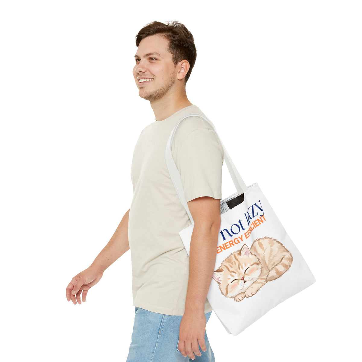 "I'm Not Lazy, I'm Energy Efficient" Sleeping Kitten tote bag