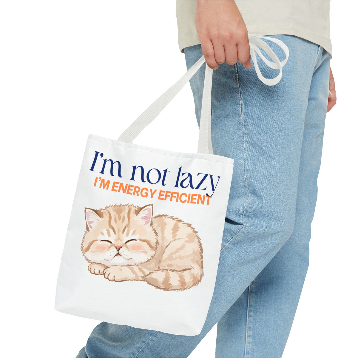 "I'm Not Lazy, I'm Energy Efficient" Sleeping Kitten tote bag