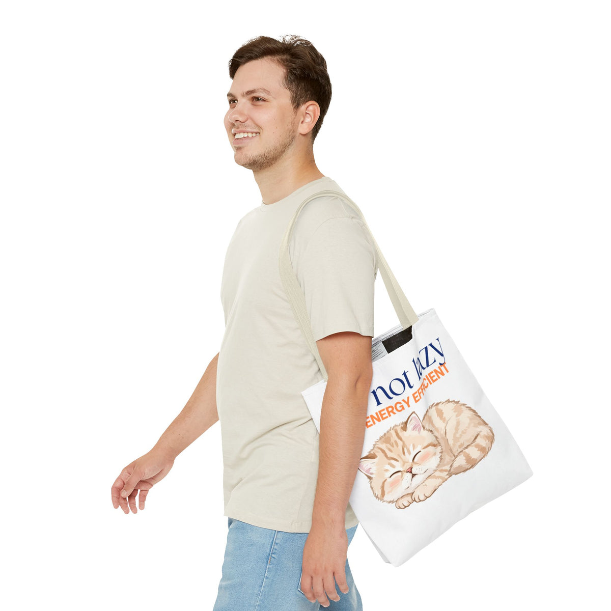 "I'm Not Lazy, I'm Energy Efficient" Sleeping Kitten tote bag