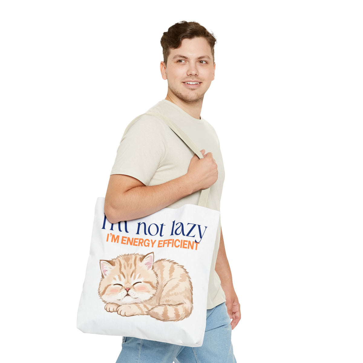 "I'm Not Lazy, I'm Energy Efficient" Sleeping Kitten tote bag