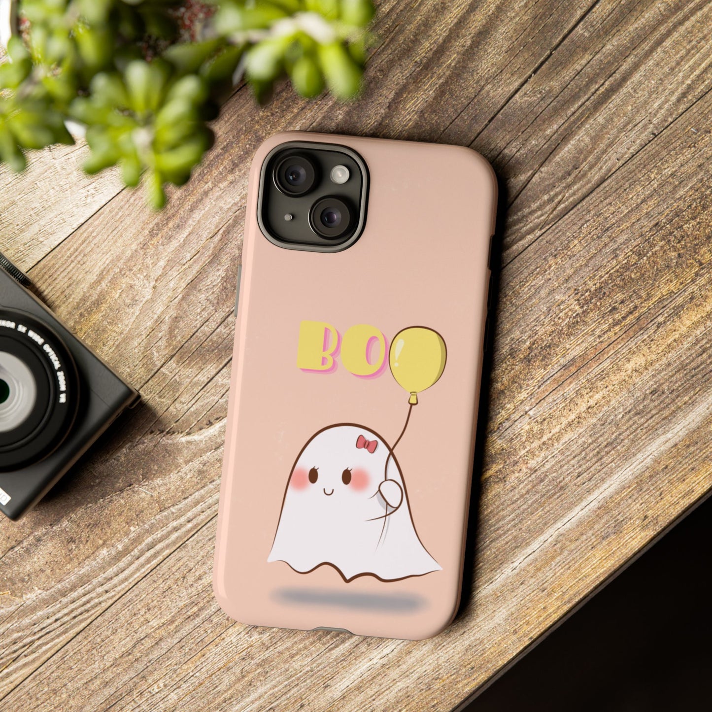 Cute Ghost 'Boo' Phone Case – Pink Balloon Protective Case