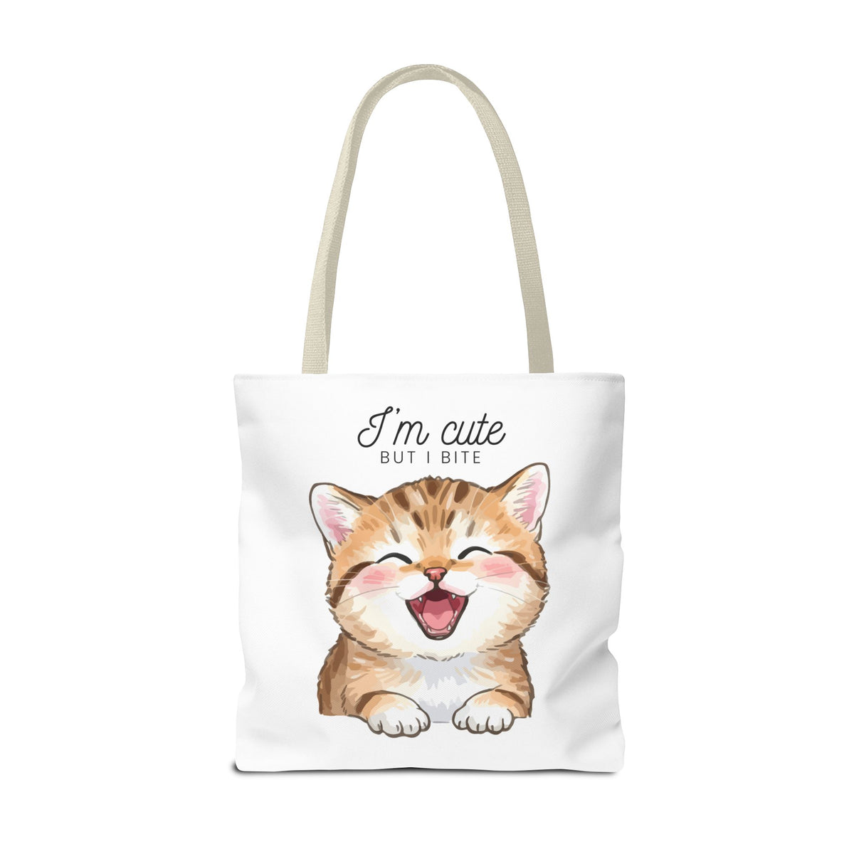 "I'm Cute But I Bite" kitty tote bag