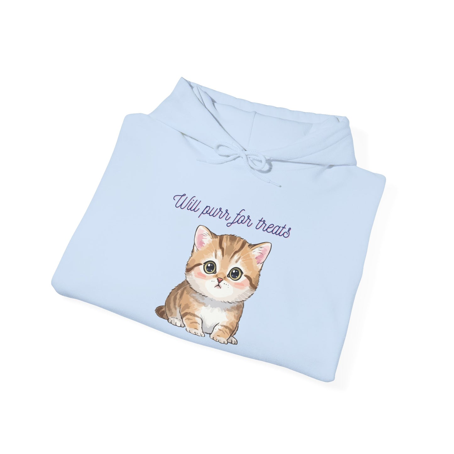 Cute Kitten Hoodie — "Will purr for treats" Cozy Cat Lover Sweatshirt
