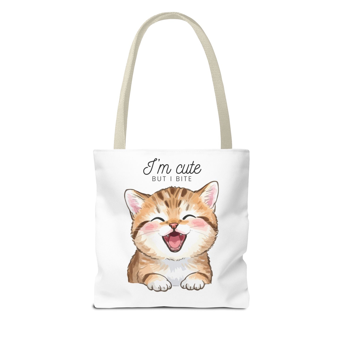 Cute Kitten Tote Bag — "I'm Cute But I Bite" Printed Canvas Bag