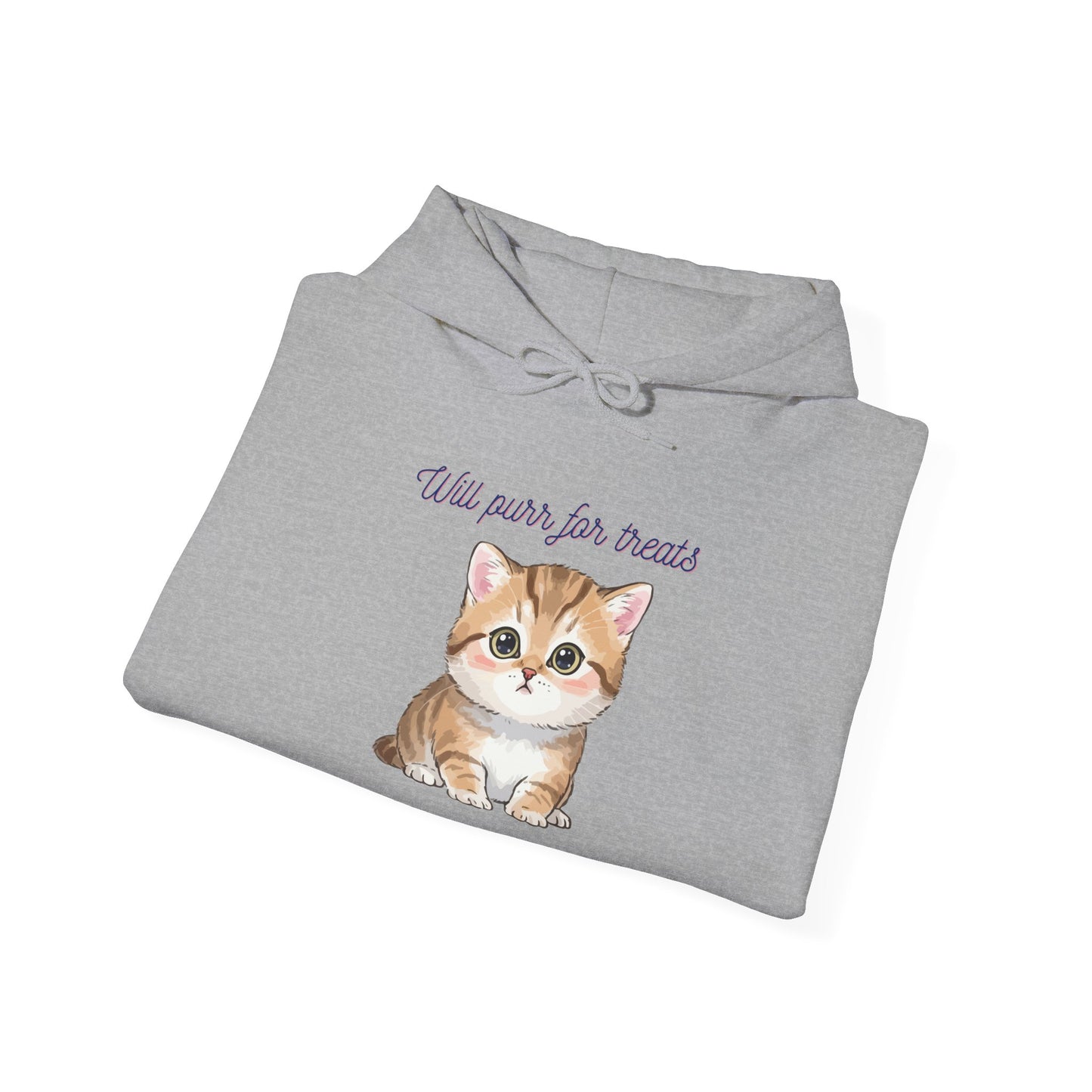 Cute Kitten Hoodie — "Will purr for treats" Cozy Cat Lover Sweatshirt