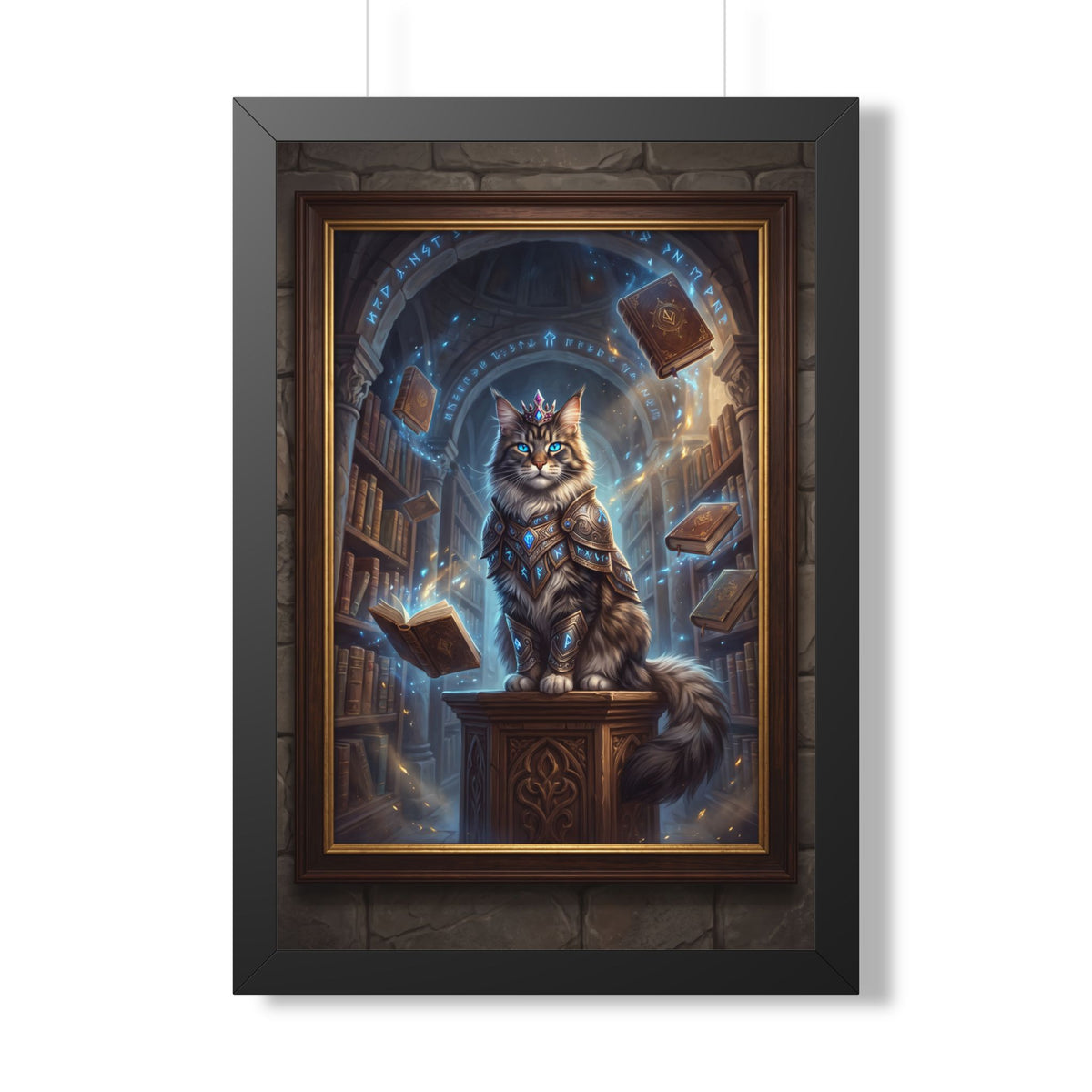 Mystic Library Cat Framed Poster