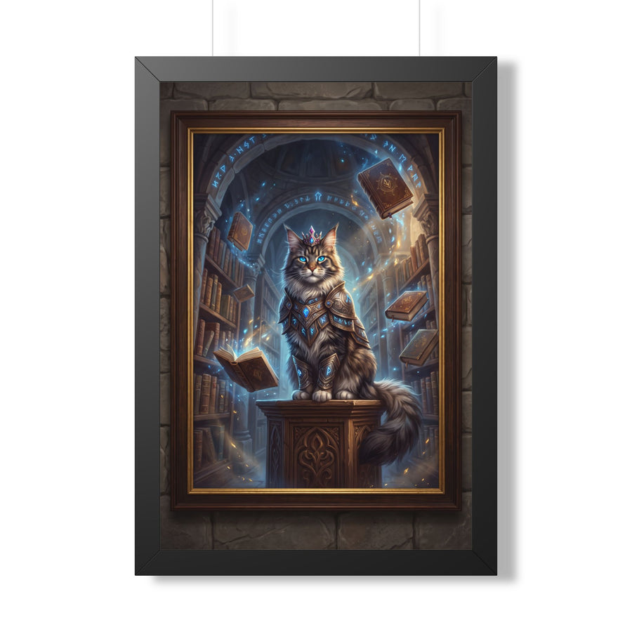 Mystic Library Cat Framed Poster