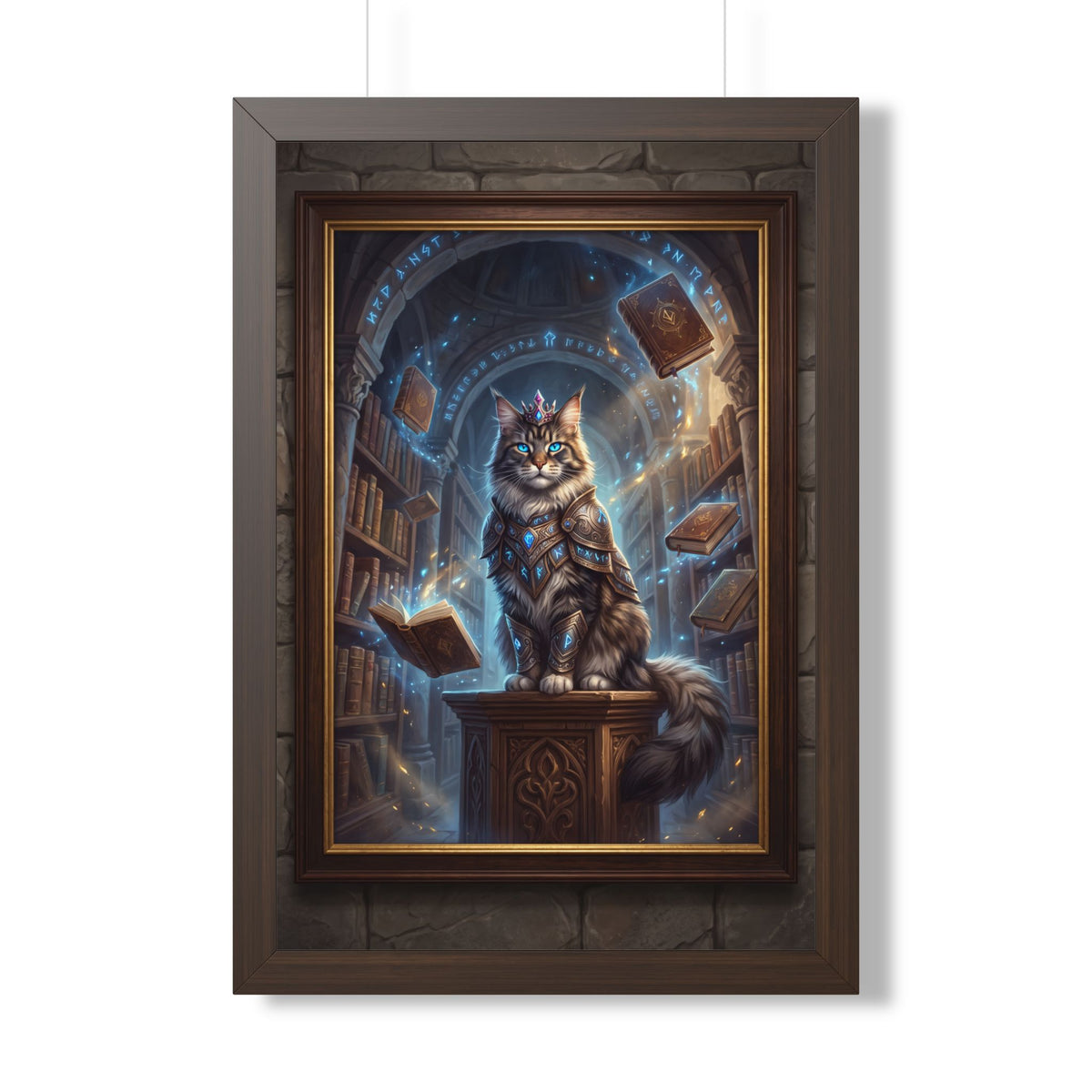 Mystic Library Cat Framed Poster