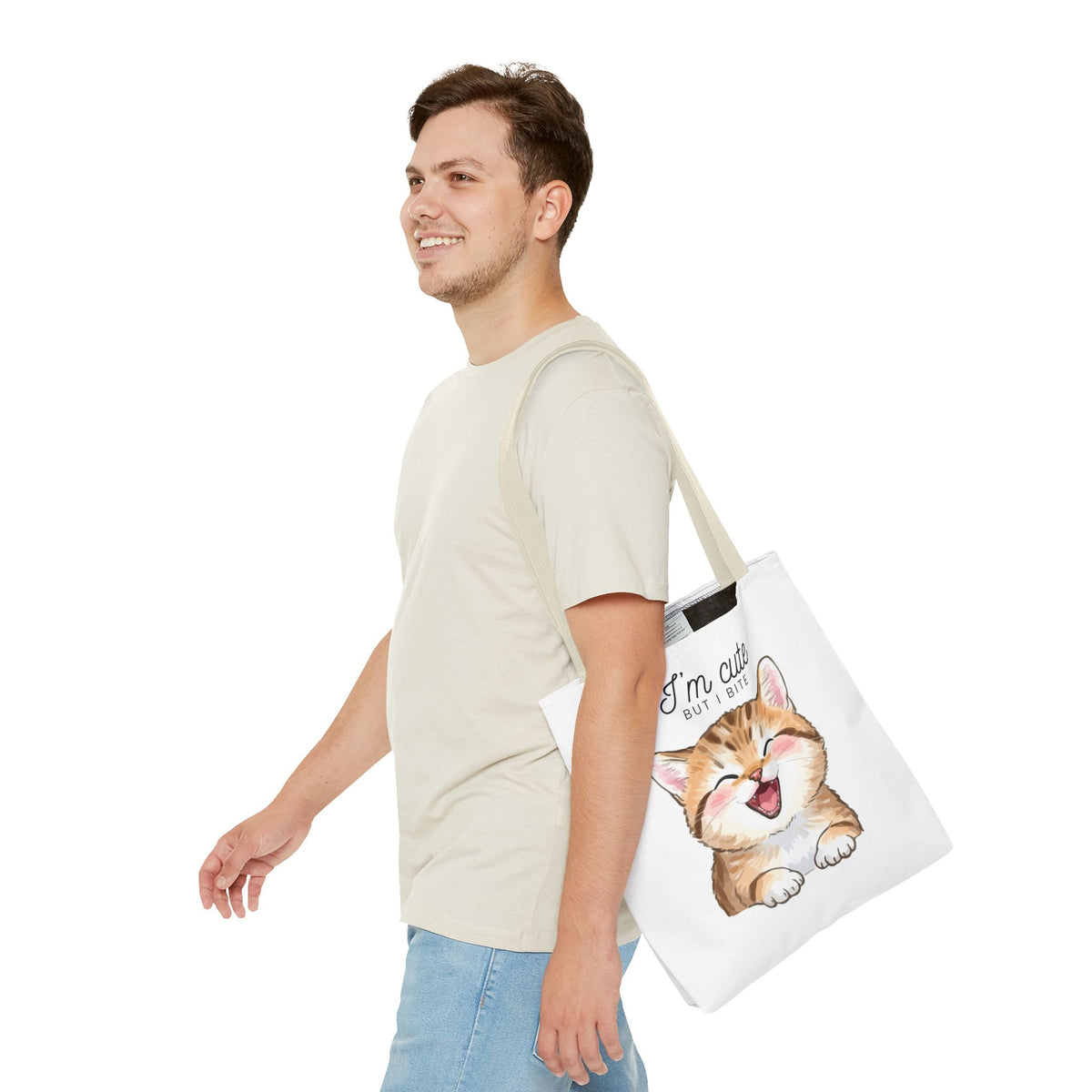"I'm Cute But I Bite" kitty tote bag