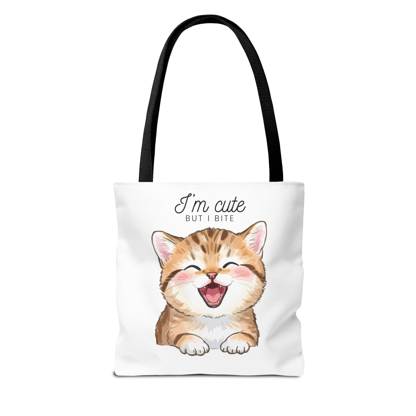 Cute Kitten Tote Bag — "I'm Cute But I Bite" Printed Canvas Bag