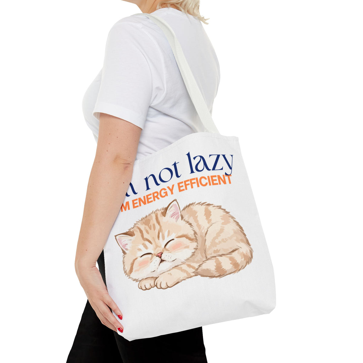 "I'm Not Lazy, I'm Energy Efficient" Sleeping Kitten tote bag