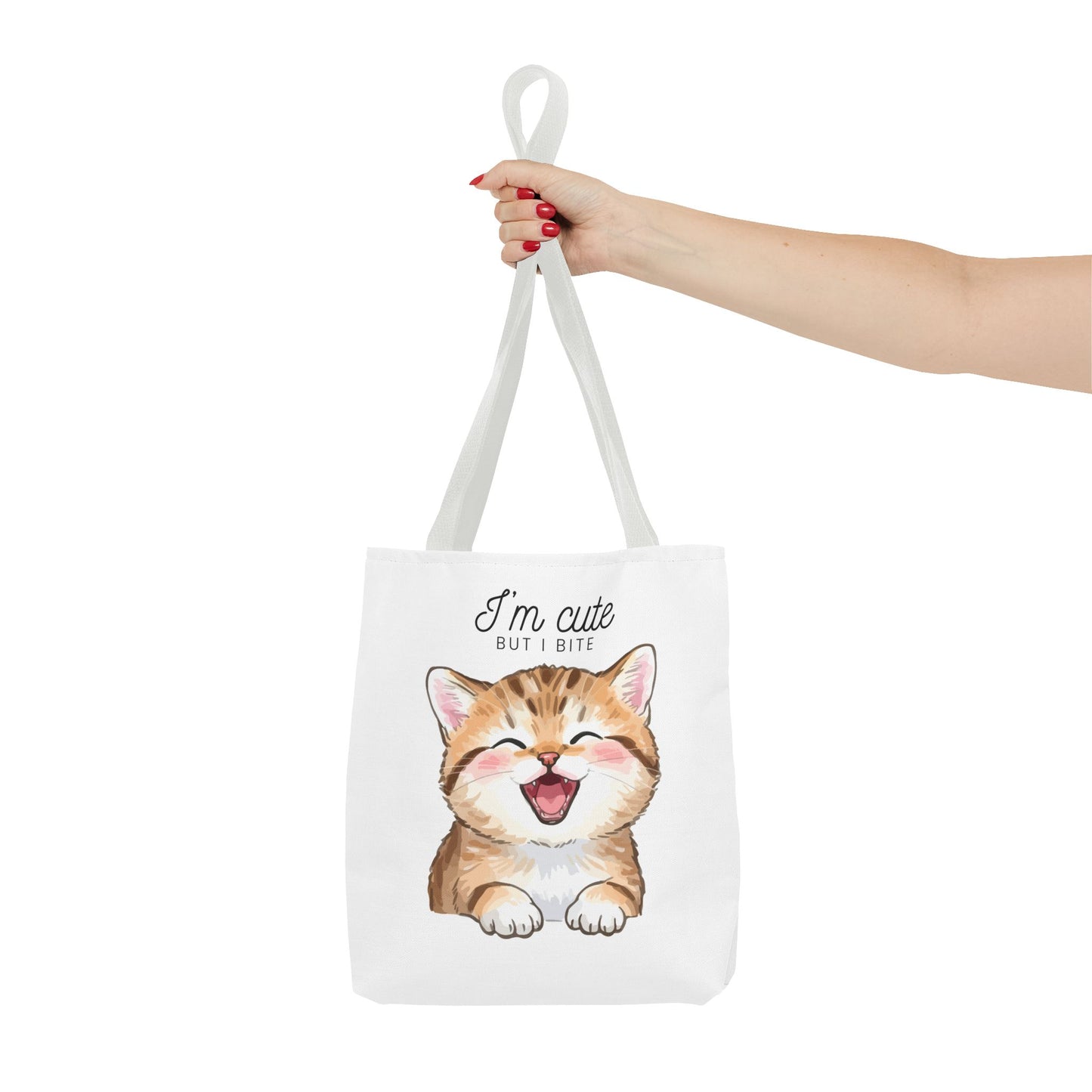 Cute Kitten Tote Bag — "I'm Cute But I Bite" Printed Canvas Bag