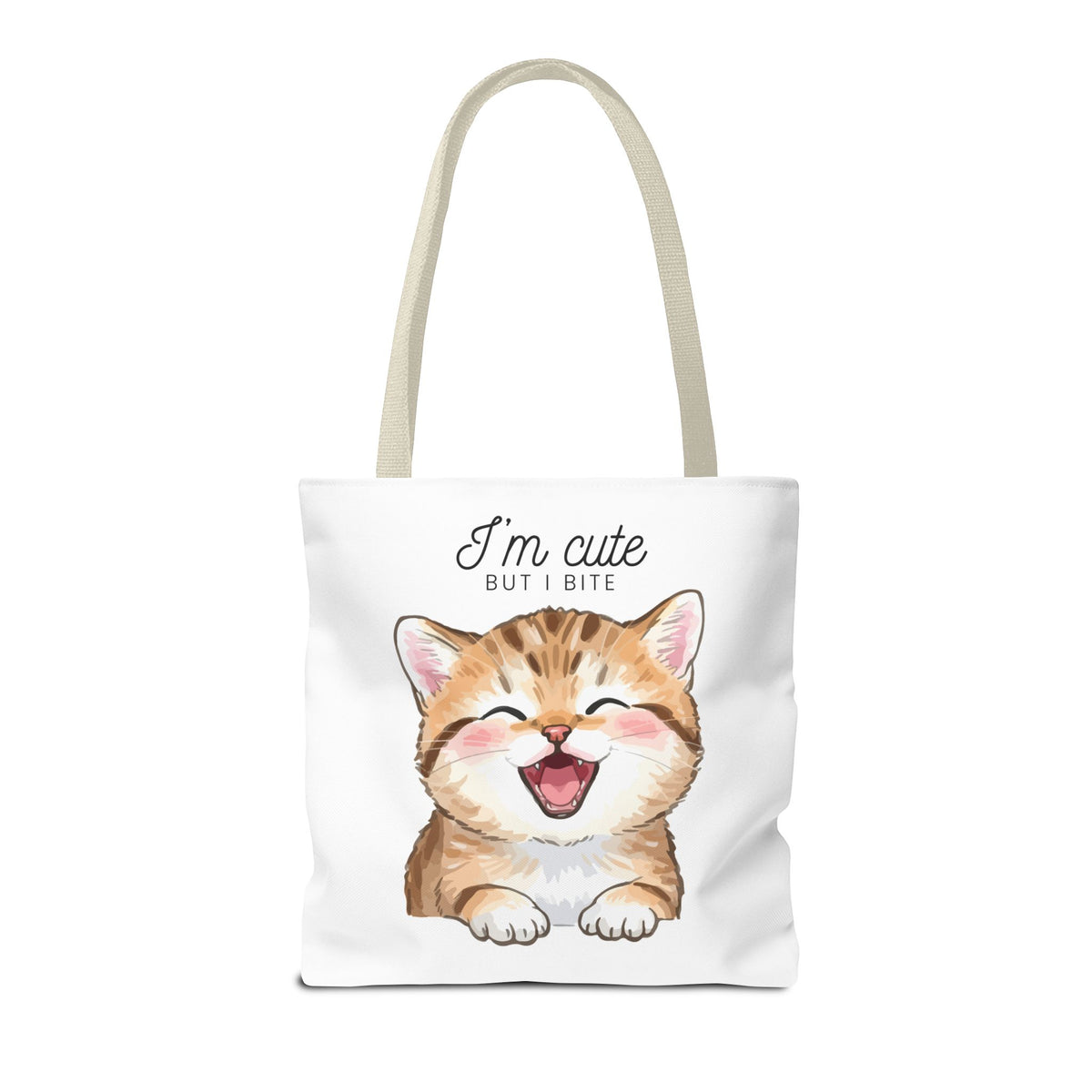 "I'm Cute But I Bite" kitty tote bag