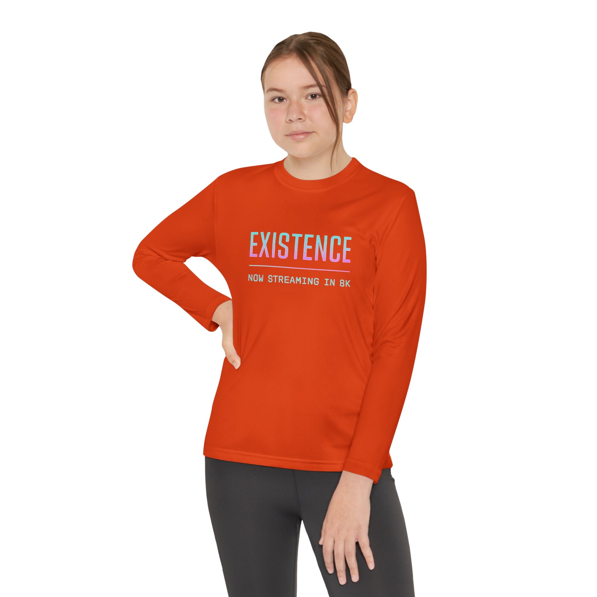 Youth Motivational Long Sleeve Tee - Vibrant Orange "Existence, How Striving Defines Me", Gift for Kids, Sportswear, Everyday Wear, [...]
