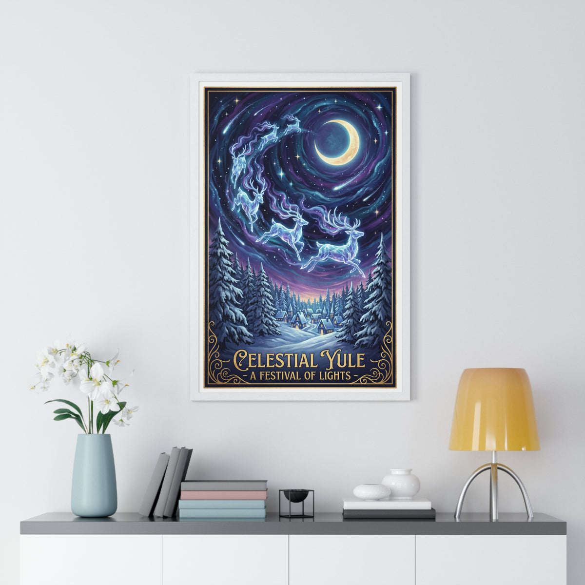 "Celestial Yule: A Festival of Lights" Holiday Framed Poster