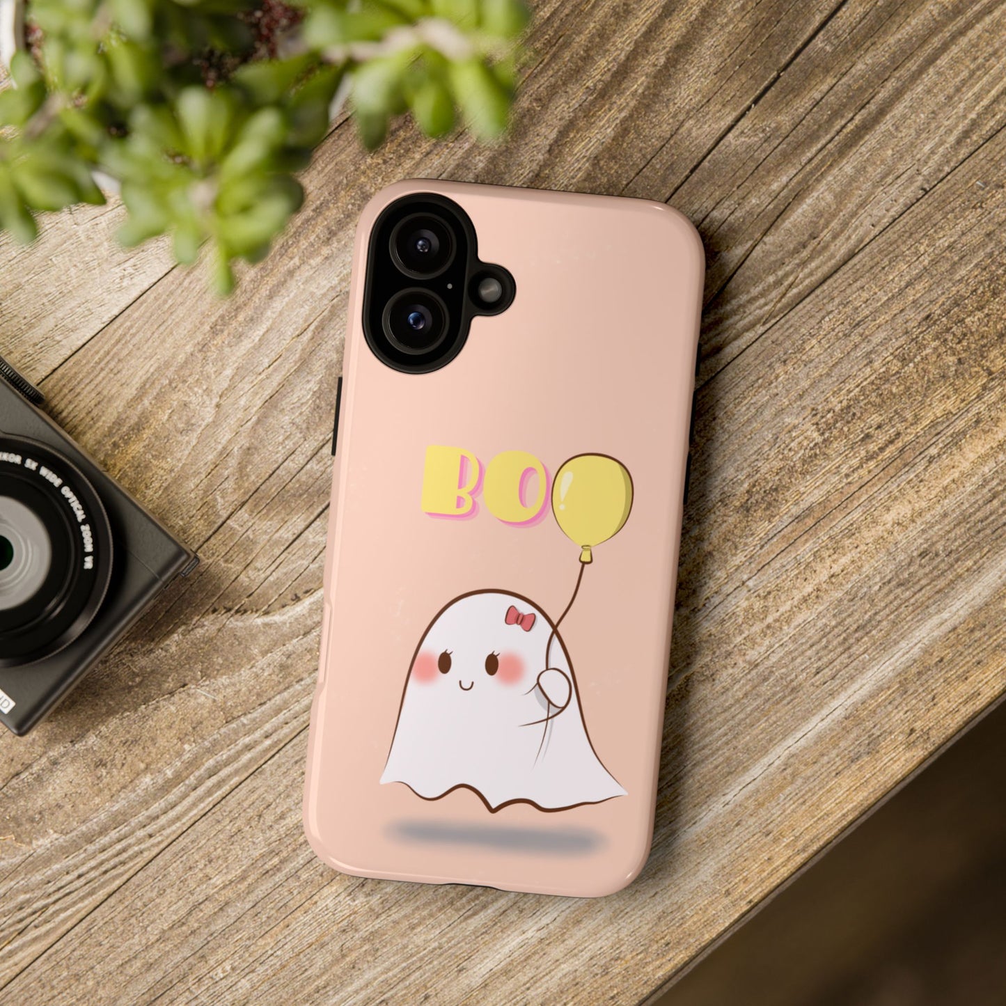 Cute Ghost 'Boo' Phone Case – Pink Balloon Protective Case