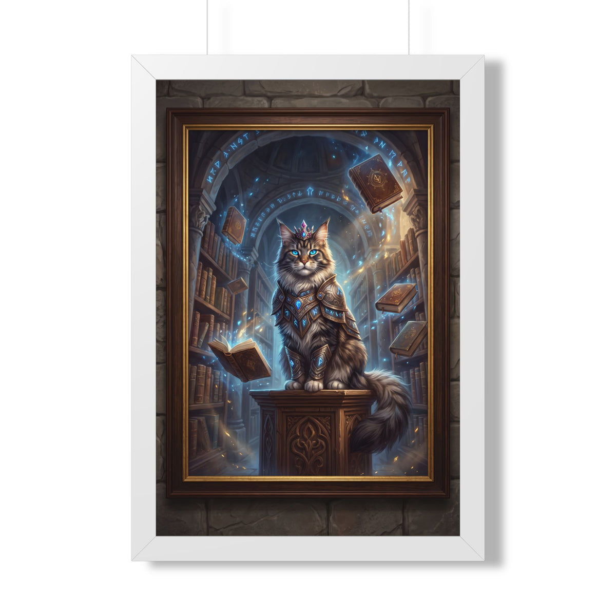 Mystic Library Cat Framed Poster