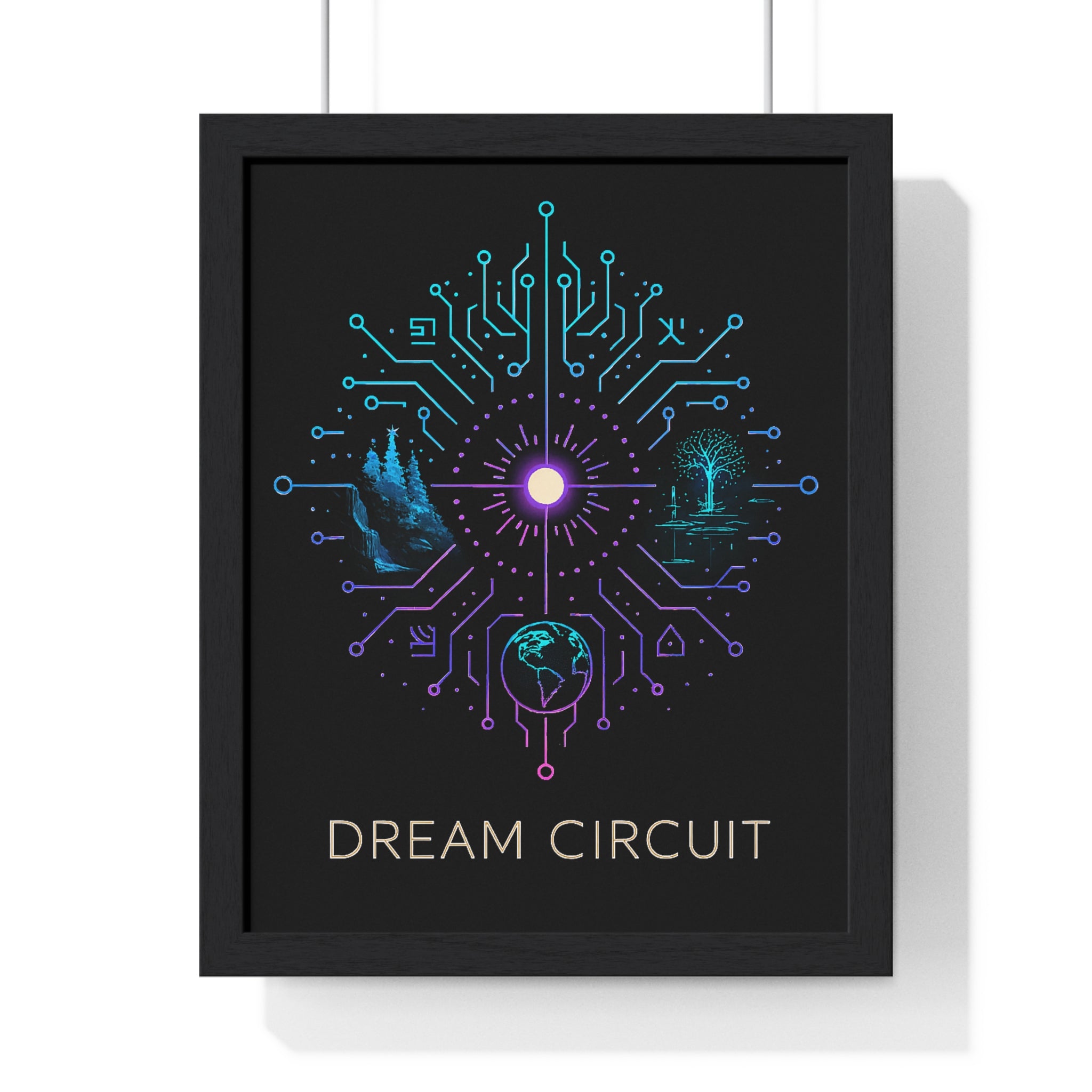 Dream Circuit Vertical Framed Poster, Inspirational Art Print, Modern Home Decor, Tech Vibe Wall Art, Gift for Nerds, Unique Decor